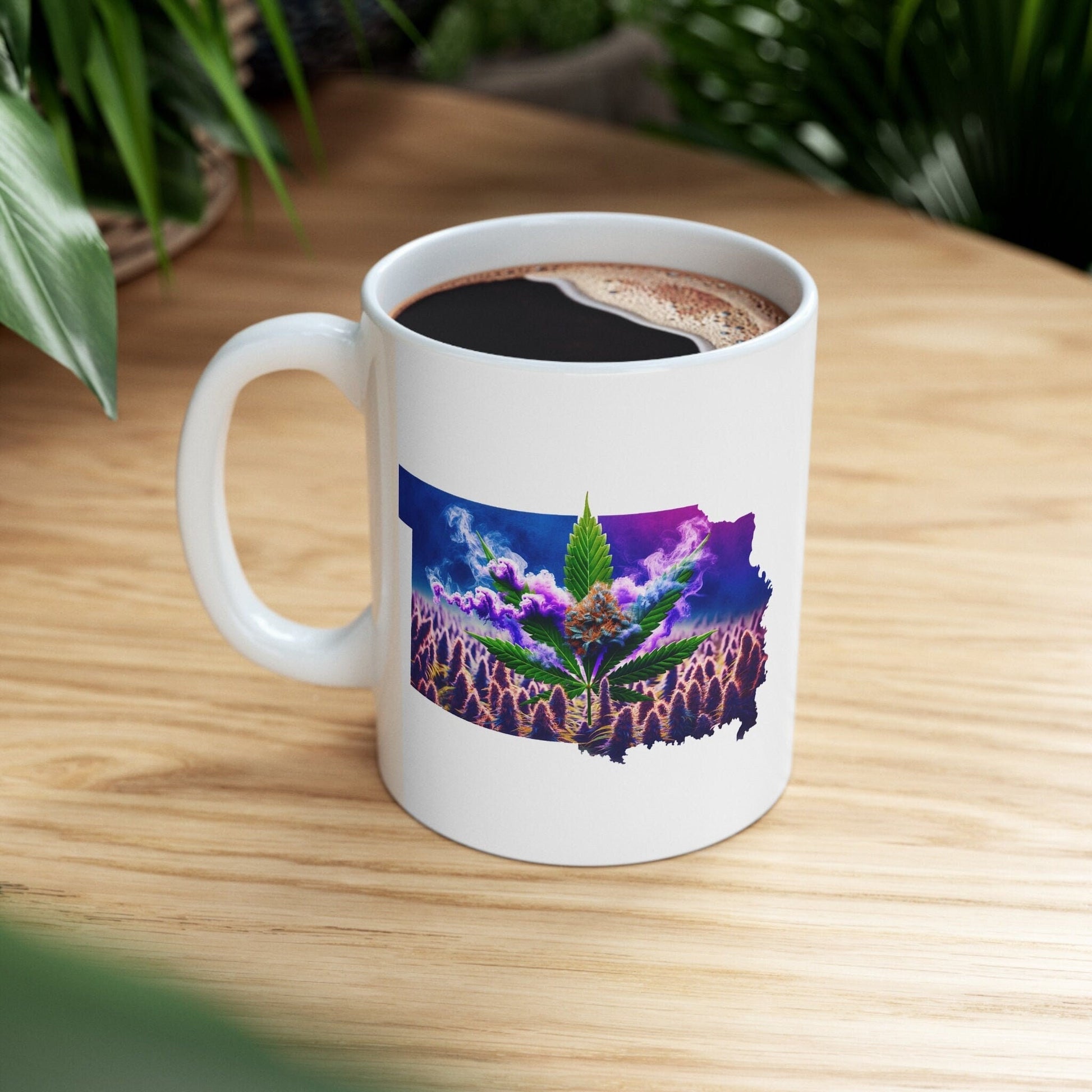 KANSAS Weed Mug - State Themed Coffee Mugs, Marijuana Graphic - Perfect Gift for Smokers, Weed Lovers, Stoners - Cannabis Decor