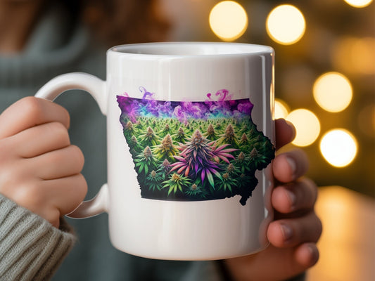 IOWA Weed Mug - State Themed Coffee Mugs, Marijuana Graphic - Perfect Gift for Smokers, Weed Lovers, Stoners - Cannabis Decor