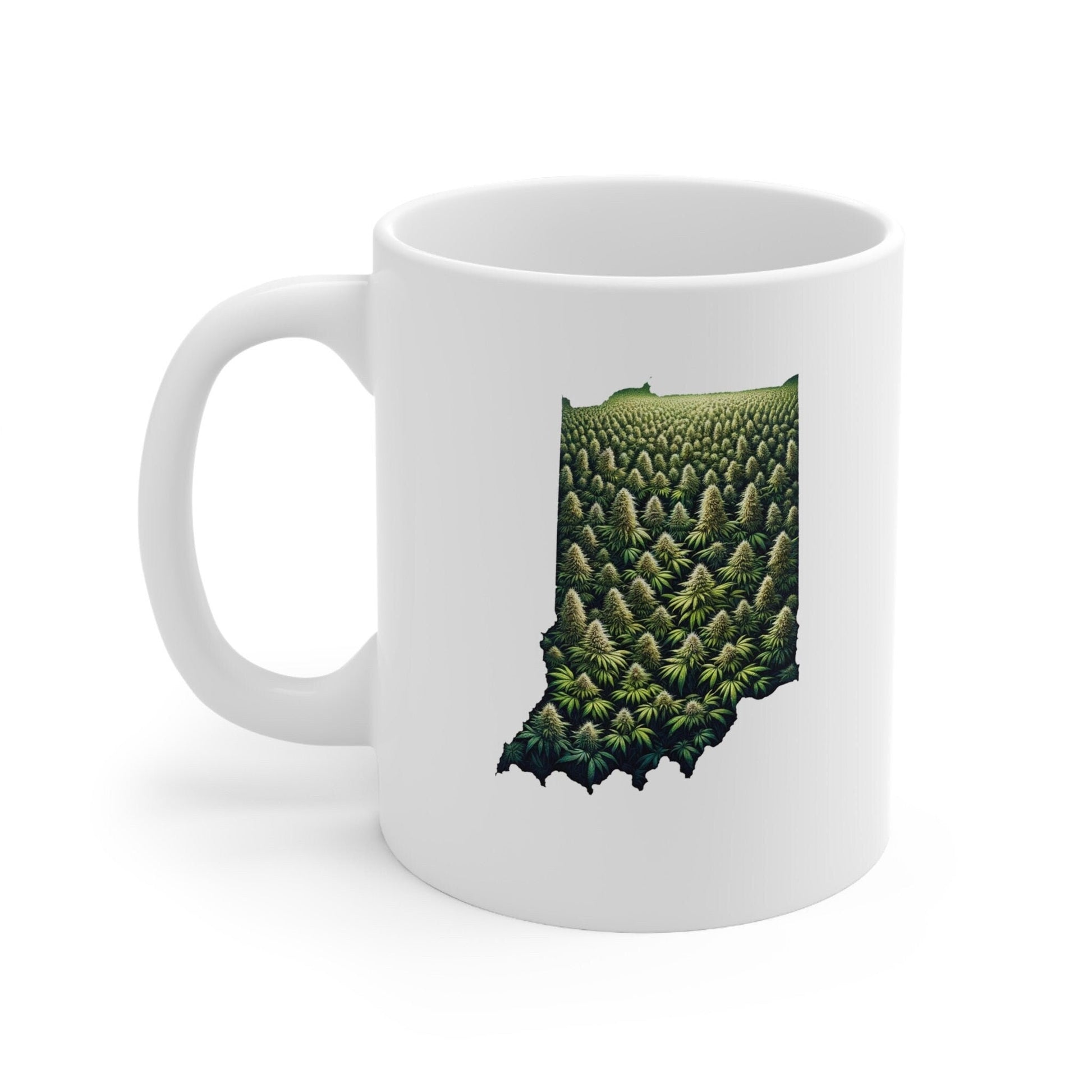 INDIANA Weed Mug - State Themed Coffee Mugs, Marijuana Graphic - Perfect Gift for Smokers, Weed Lovers, Stoners - Cannabis Decor