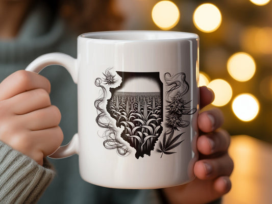 ILLINOIS Weed Mug - State Themed Coffee Mugs, Marijuana Graphic - Perfect Gift for Smokers, Weed Lovers, Stoners - Cannabis Decor