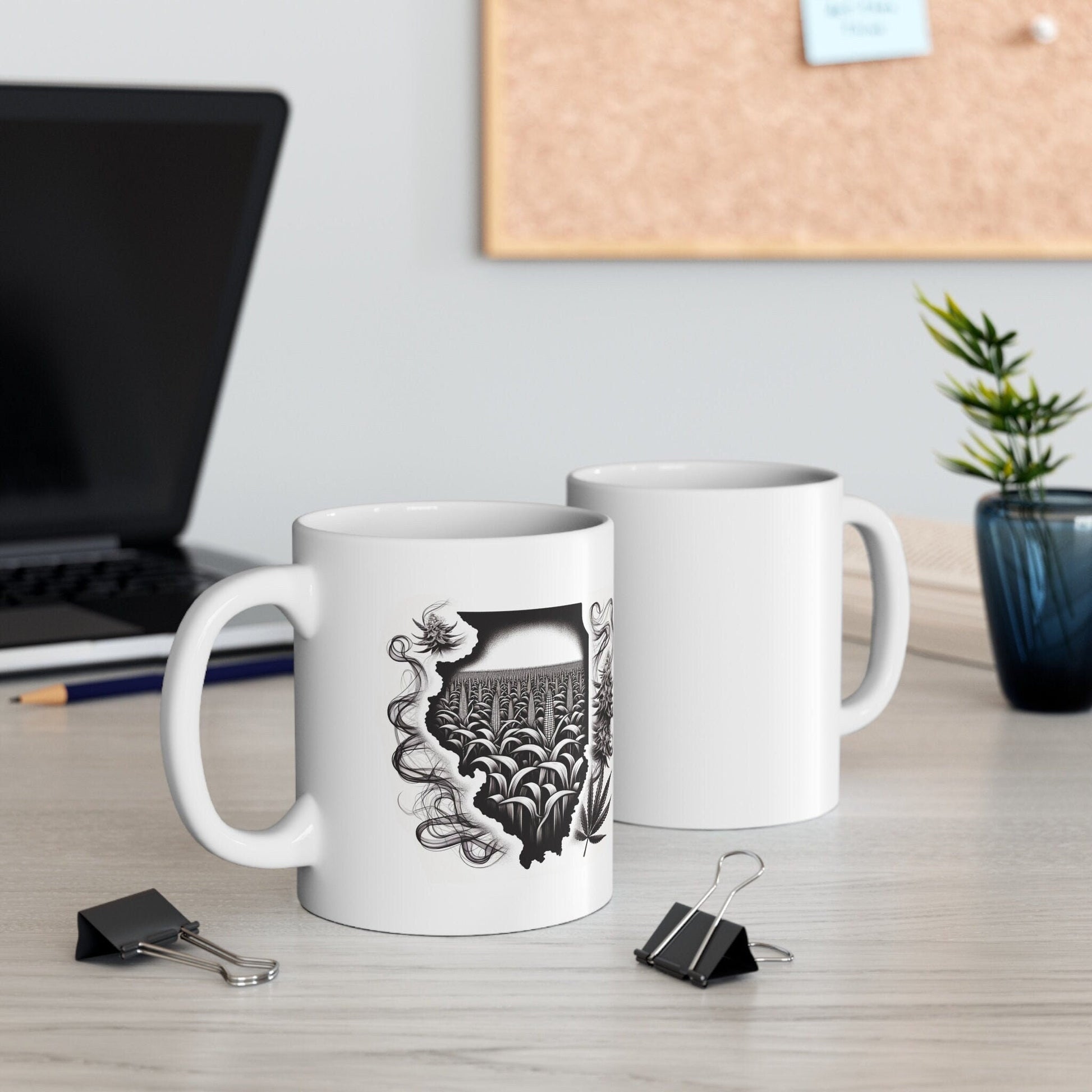 ILLINOIS Weed Mug - State Themed Coffee Mugs, Marijuana Graphic - Perfect Gift for Smokers, Weed Lovers, Stoners - Cannabis Decor