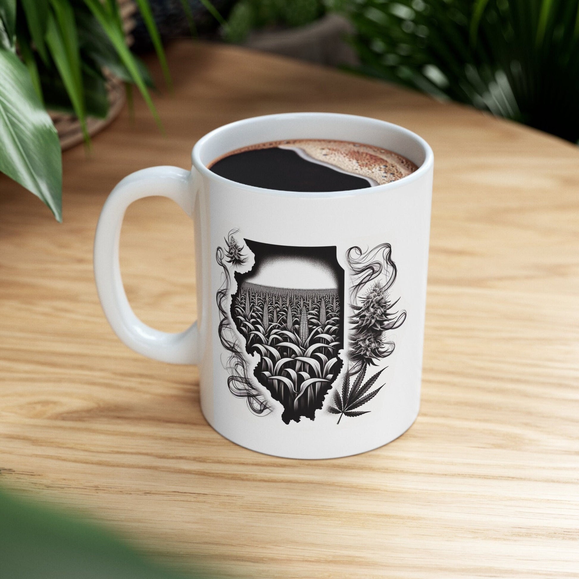 ILLINOIS Weed Mug - State Themed Coffee Mugs, Marijuana Graphic - Perfect Gift for Smokers, Weed Lovers, Stoners - Cannabis Decor