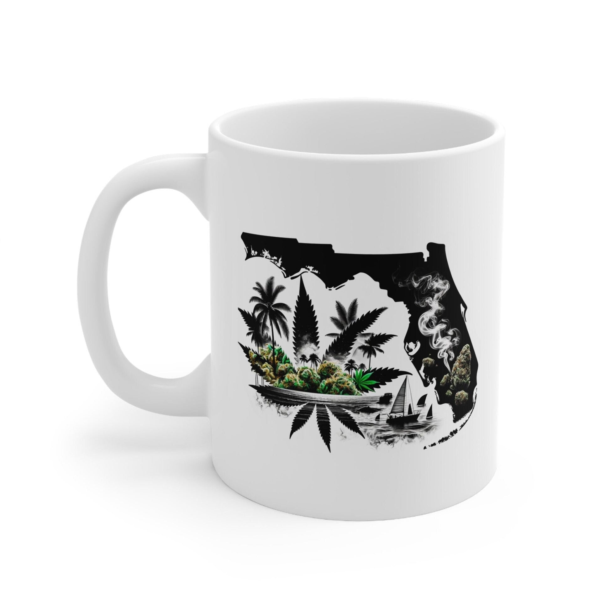 FLORIDA Weed Mug - State Themed Coffee Mugs, Marijuana Graphic - Perfect Gift for Smokers, Weed Lovers, Stoners - Cannabis Decor