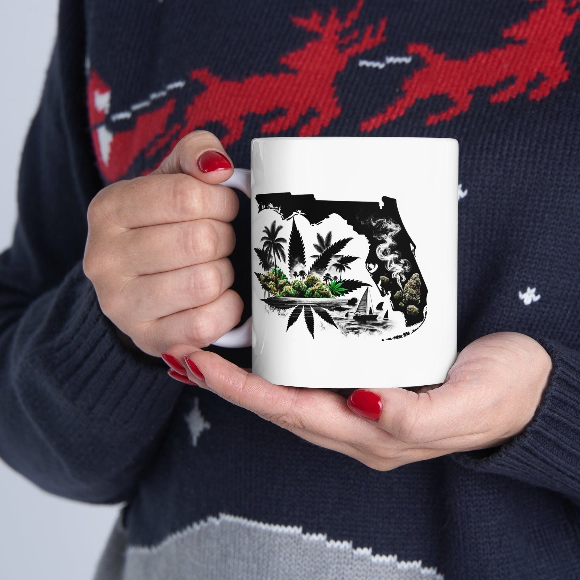FLORIDA Weed Mug - State Themed Coffee Mugs, Marijuana Graphic - Perfect Gift for Smokers, Weed Lovers, Stoners - Cannabis Decor