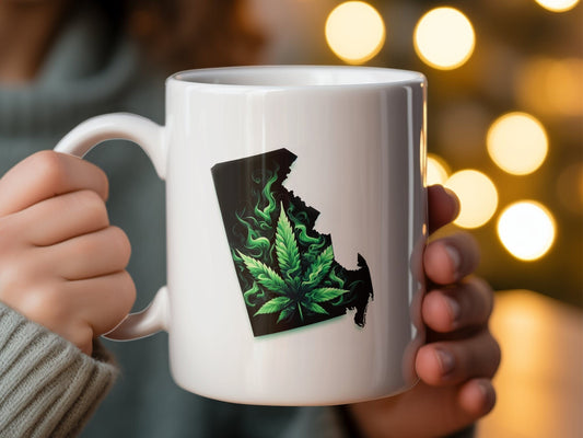 DELAWARE Weed Mug - State Themed Coffee Mugs, Marijuana Graphic - Perfect Gift for Smokers, Weed Lovers, Stoners - Cannabis Decor