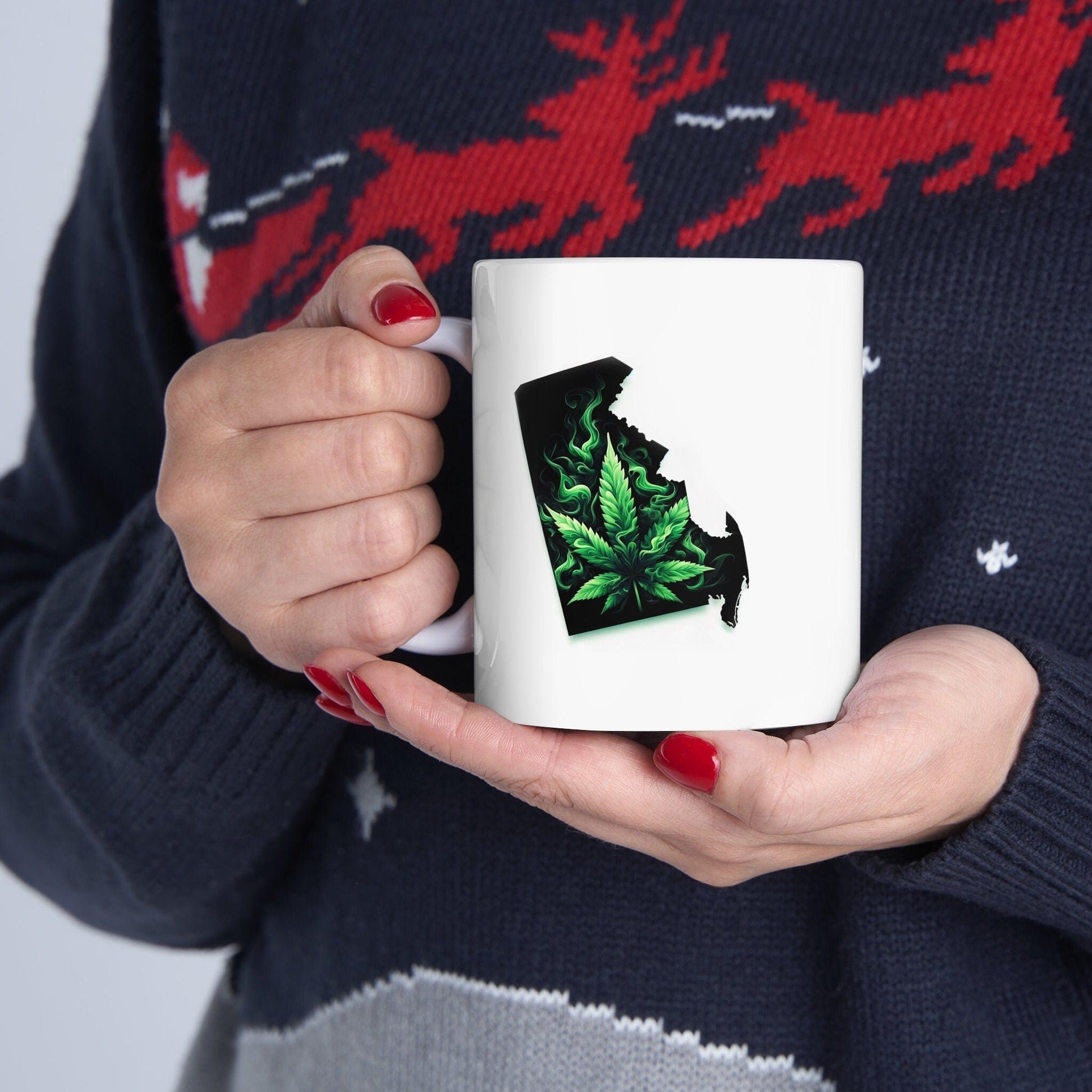 DELAWARE Weed Mug - State Themed Coffee Mugs, Marijuana Graphic - Perfect Gift for Smokers, Weed Lovers, Stoners - Cannabis Decor