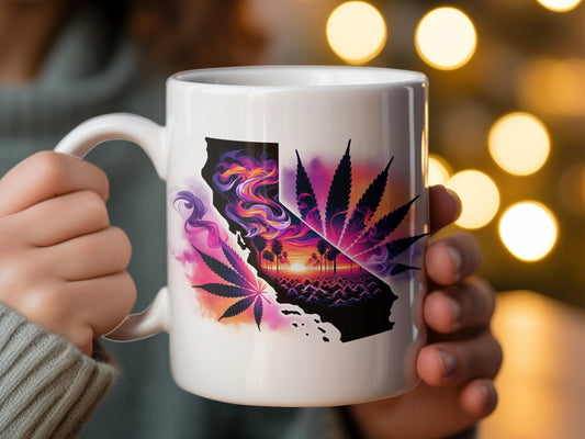 CALIFORNIA Weed Mug - State Themed Coffee Mugs, Marijuana Graphic - Perfect Gift for Smokers, Weed Lovers, Stoners - Cannabis Decor