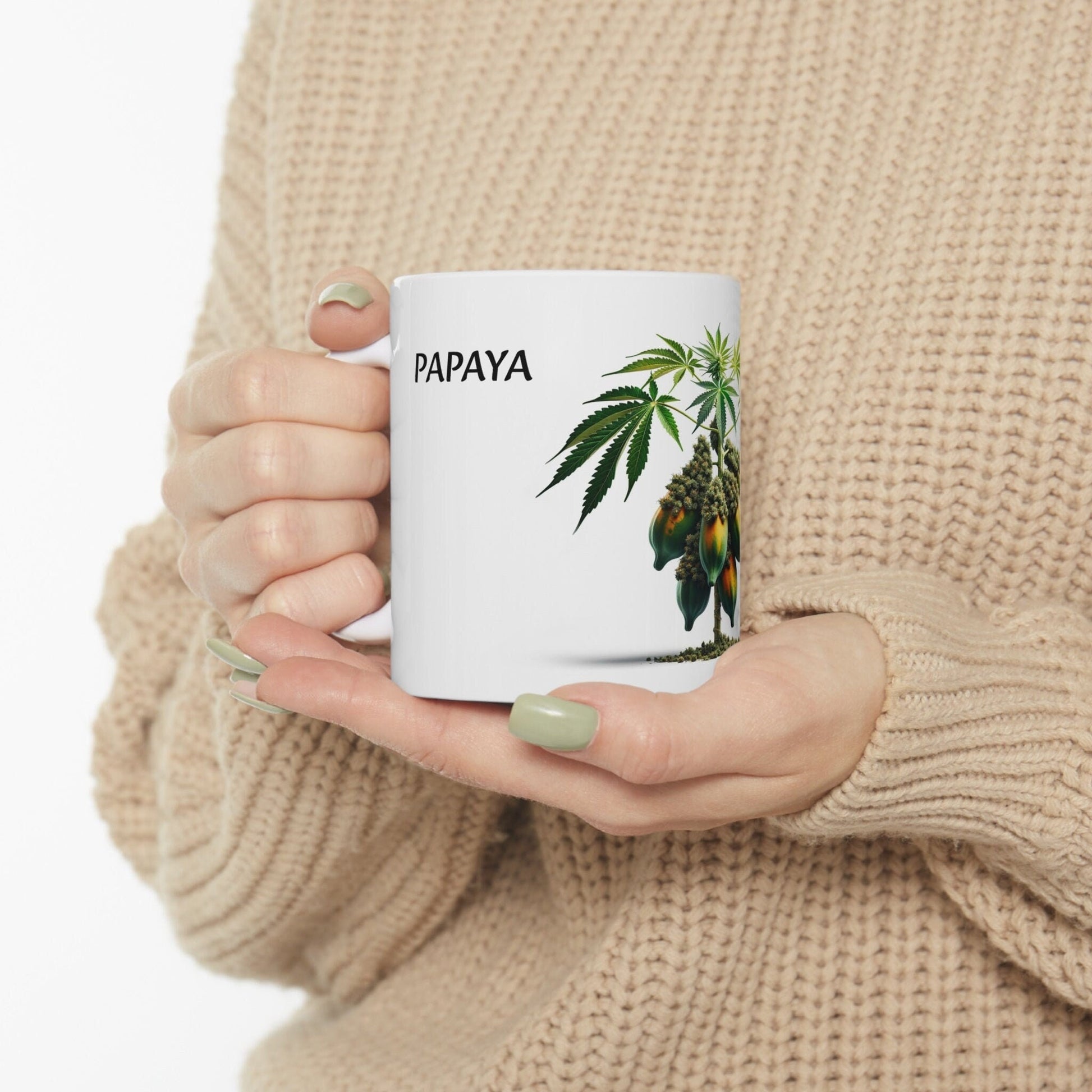 PAPAYA - Weed Coffee Mug (11oz) - Perfect Strains Gift for Smokers, Stoners, Growers; Wake and Bake Mug / 420 Weed Mug, Marijuana Gift