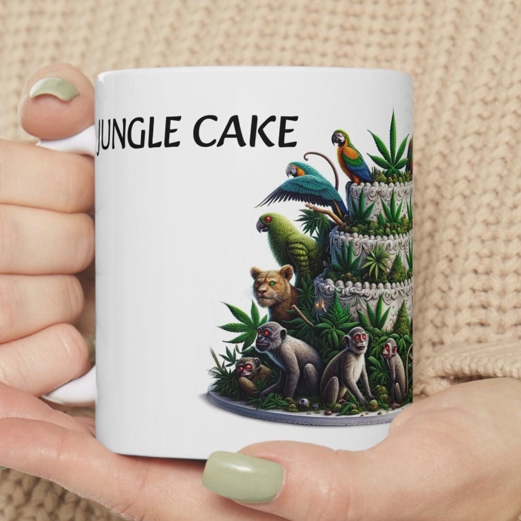 JUNGLE CAKE - Weed Coffee Mug (11oz) - Perfect Strains Gift for Smokers, Stoners, Growers; Wake and Bake Mug / 420 Weed Mug, Marijuana Gift
