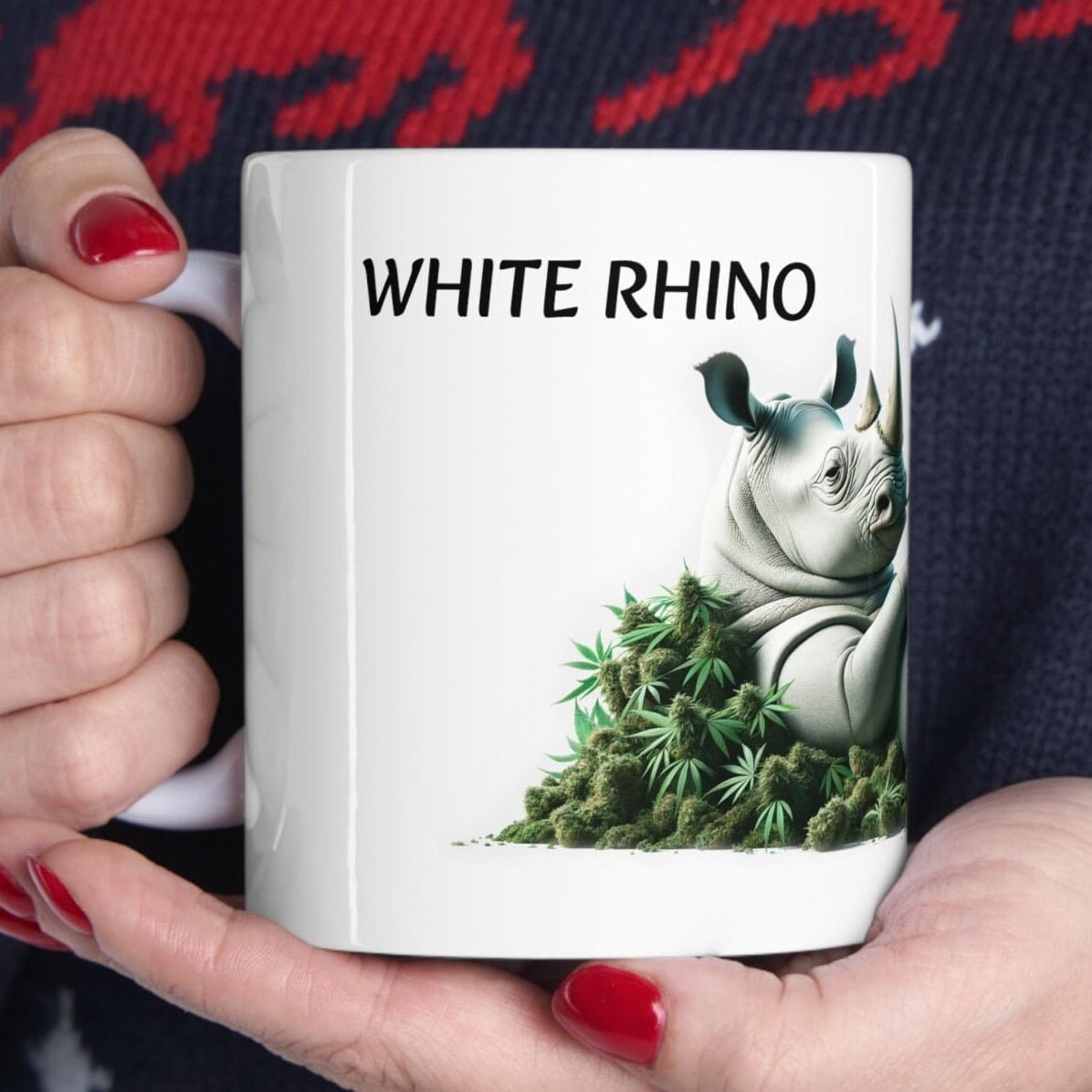 WHITE RHINO - Weed Coffee Mug (11oz) - Perfect Strains Gift for Smokers, Stoners, Growers; Wake and Bake Mug / 420 Weed Mug, Marijuana Gift