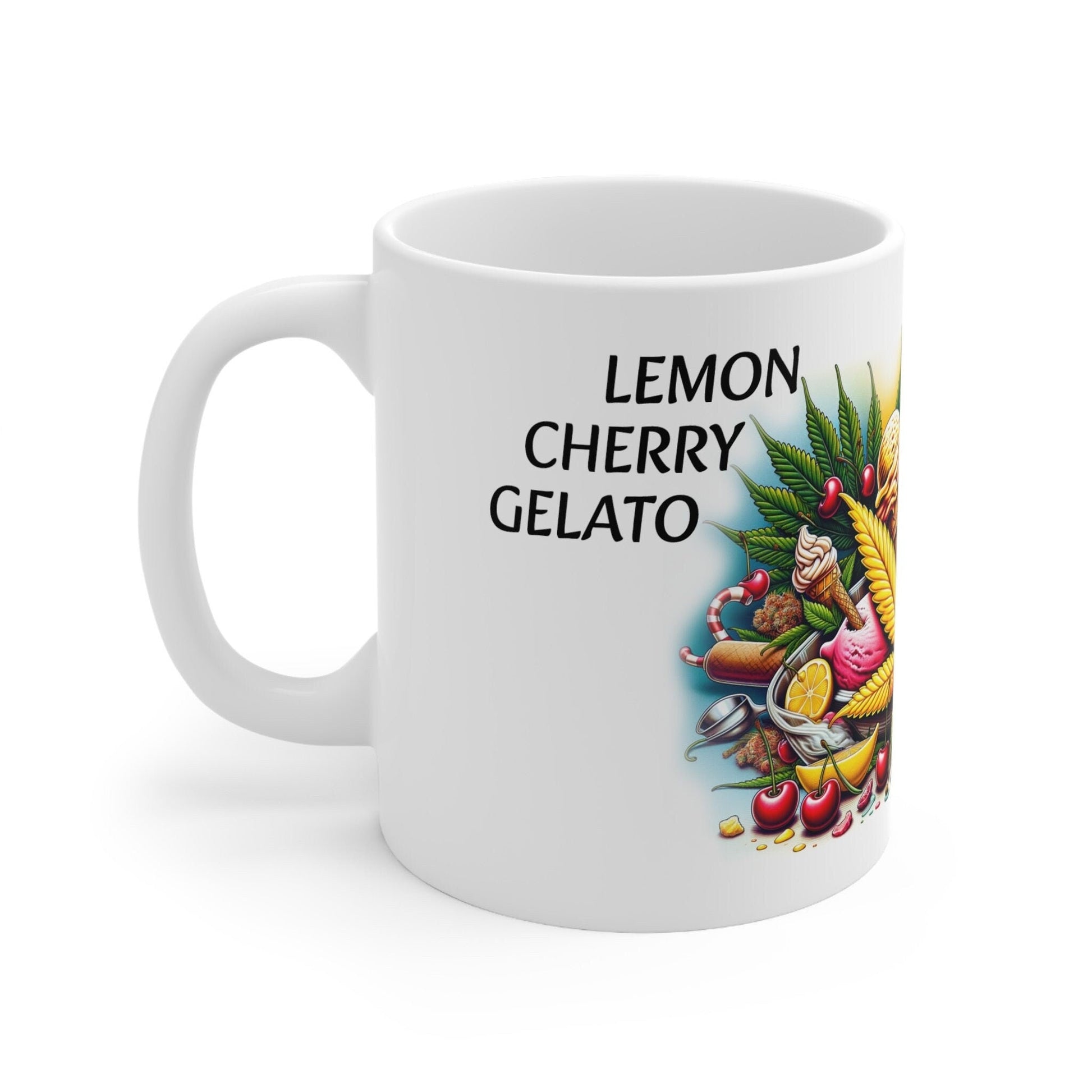 LEMON CHERRY GELATO - Weed Coffee Mug (11oz) - Perfect Strains Gift for Smokers, Stoner, Growers; Wake & Bake / 420 Weed Mug, Marijuana Gift