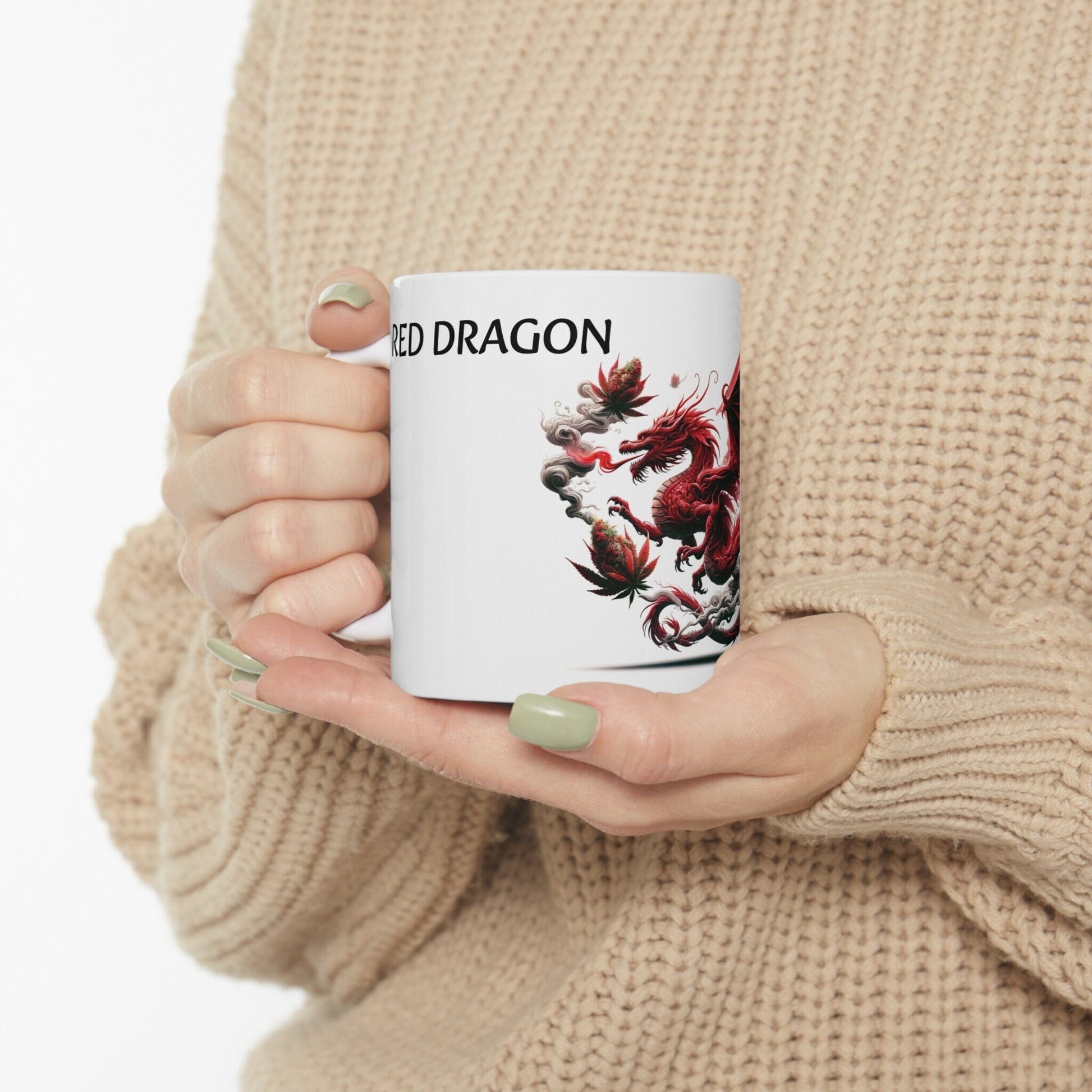RED DRAGON - Weed Coffee Mug (11oz) - Perfect Strains Gift for Smokers, Stoners, Growers; Wake and Bake Mug / 420 Weed Mug, Marijuana Gift