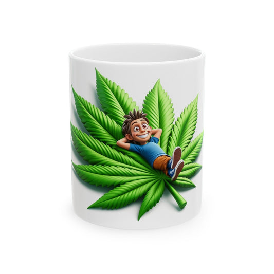 GUY on WEED LEAF - 420 Coffee Weed Mug (11oz) - Weed Gift for Stoners, Smoker; Wake & Bake Mug / 420 Weed Mug / Marijuana Gift, Cannabis Mug