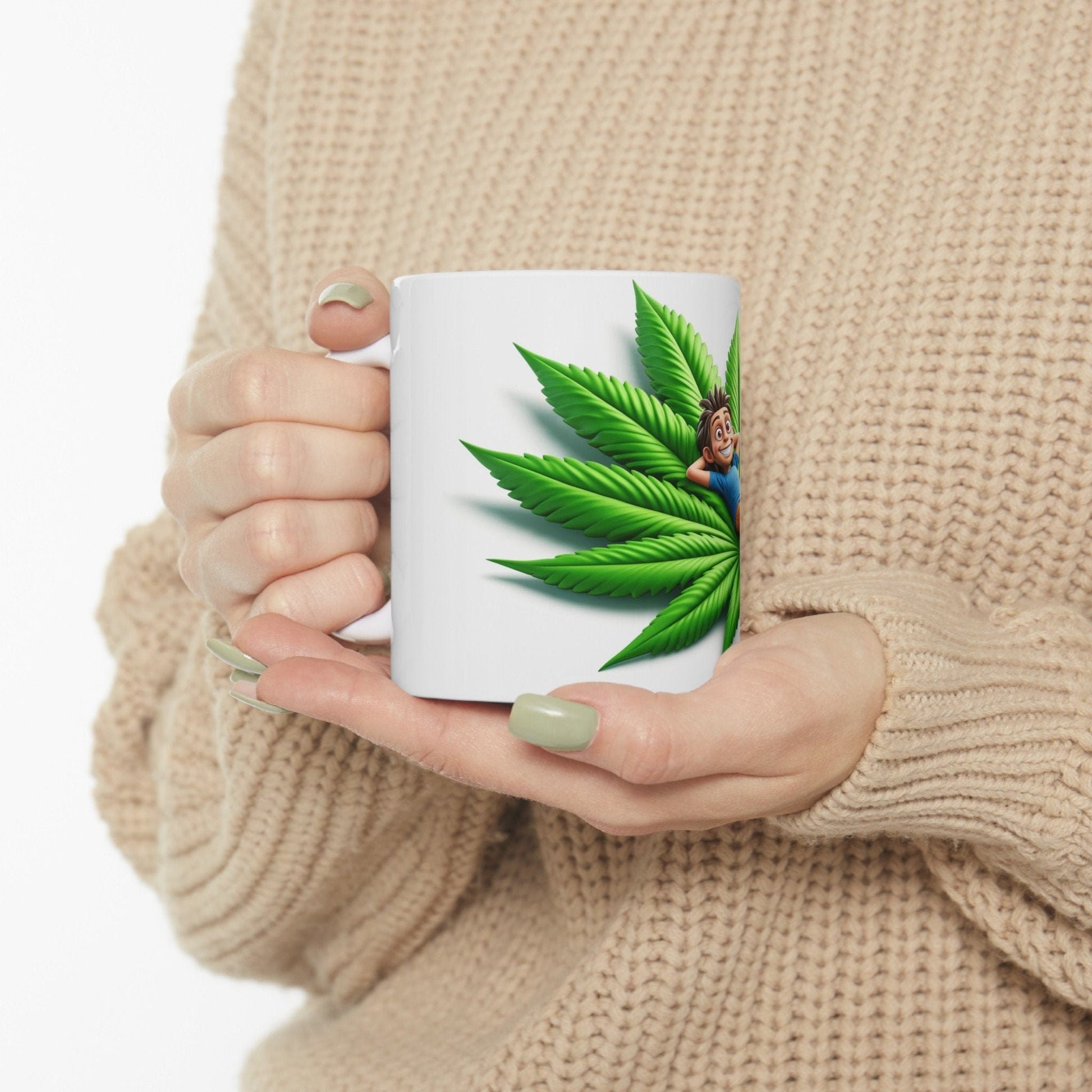 GUY on WEED LEAF - 420 Coffee Weed Mug (11oz) - Weed Gift for Stoners, Smoker; Wake & Bake Mug / 420 Weed Mug / Marijuana Gift, Cannabis Mug