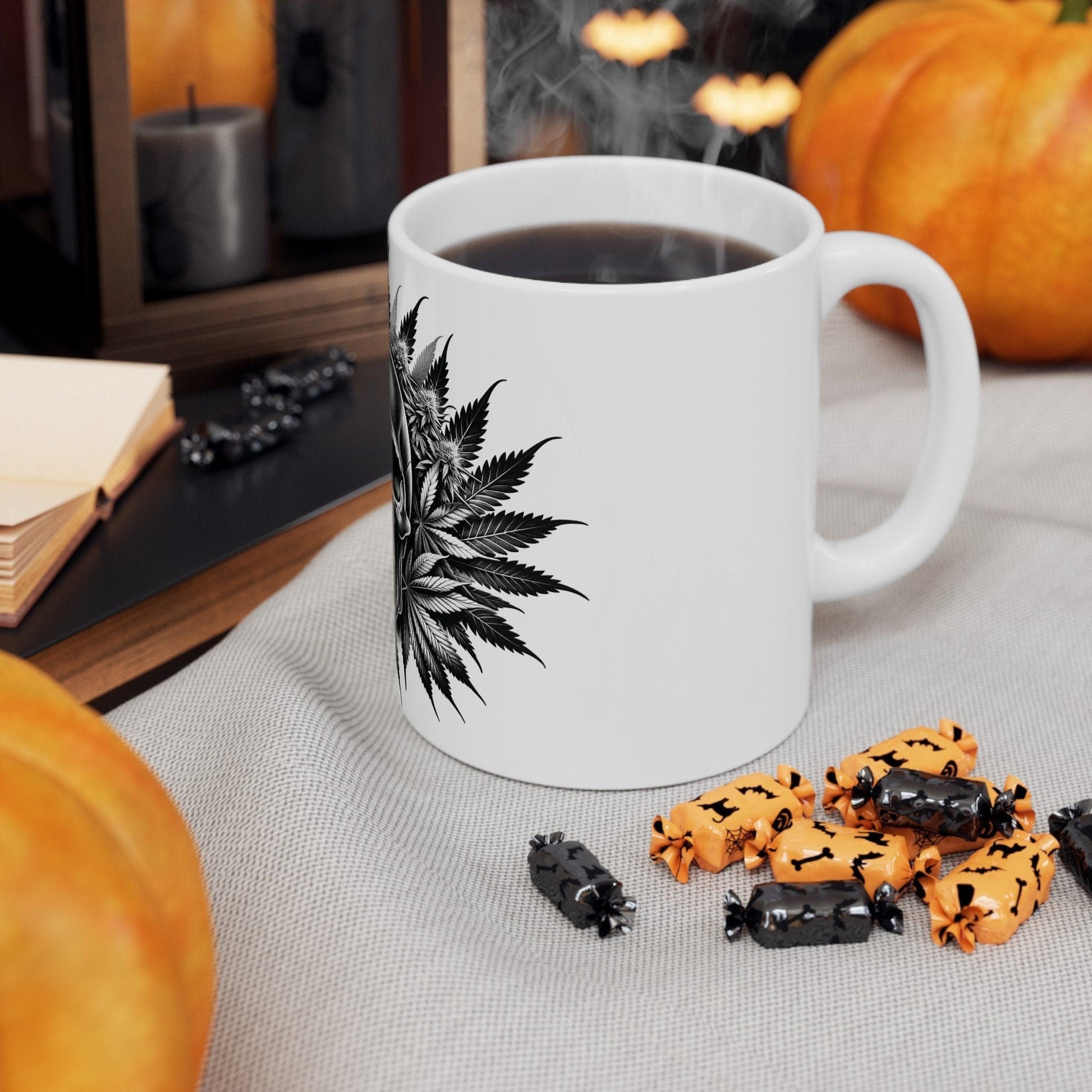 420 WEED SKULL MUG - Coffee Weed Mug (11oz) - Weed Gift for Stoners, Smokers; Wake & Bake Mug / 420 Weed Mug / Marijuana Gift, Cannabis Mug