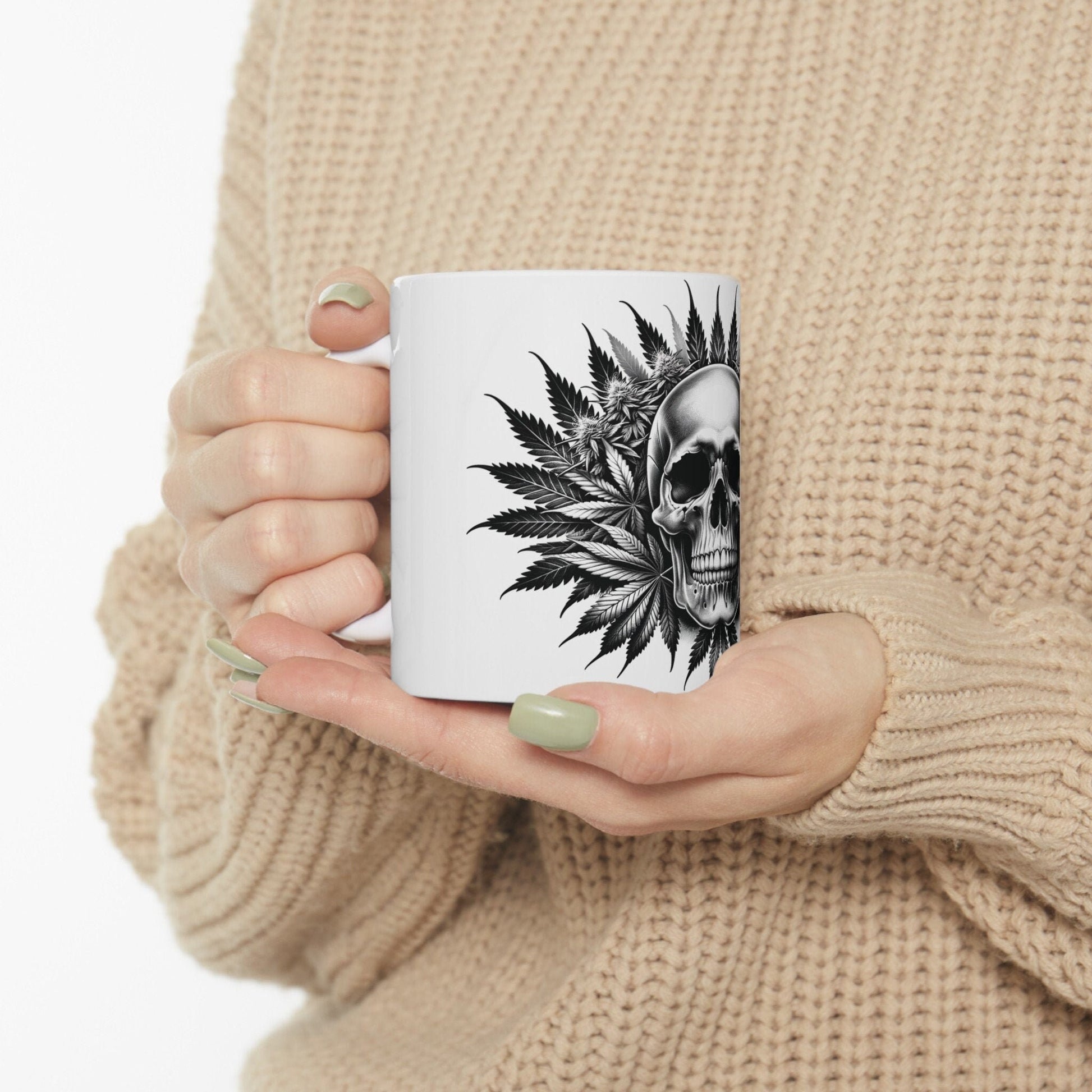 420 WEED SKULL MUG - Coffee Weed Mug (11oz) - Weed Gift for Stoners, Smokers; Wake & Bake Mug / 420 Weed Mug / Marijuana Gift, Cannabis Mug