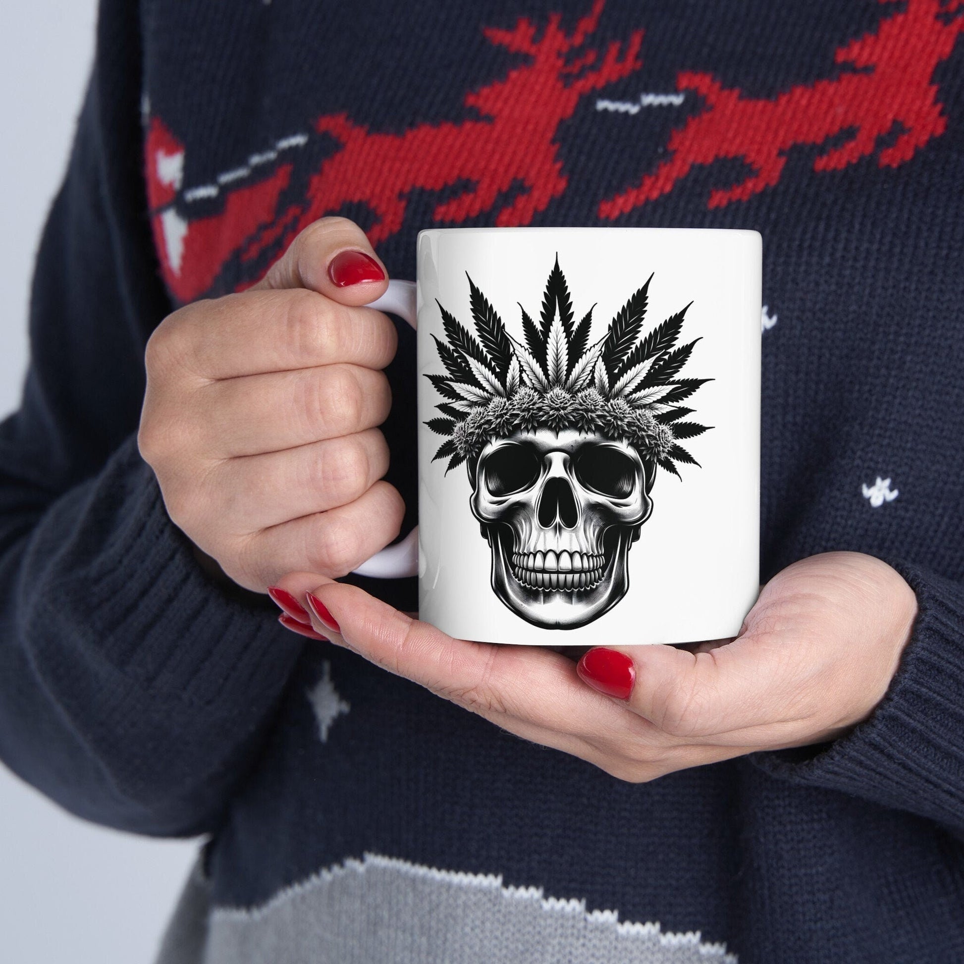 420 WEED SKULL MUG - Coffee Weed Mug (11oz) - Weed Gift for Stoners, Smokers; Wake & Bake Mug / 420 Weed Mug / Marijuana Gift, Cannabis Mug