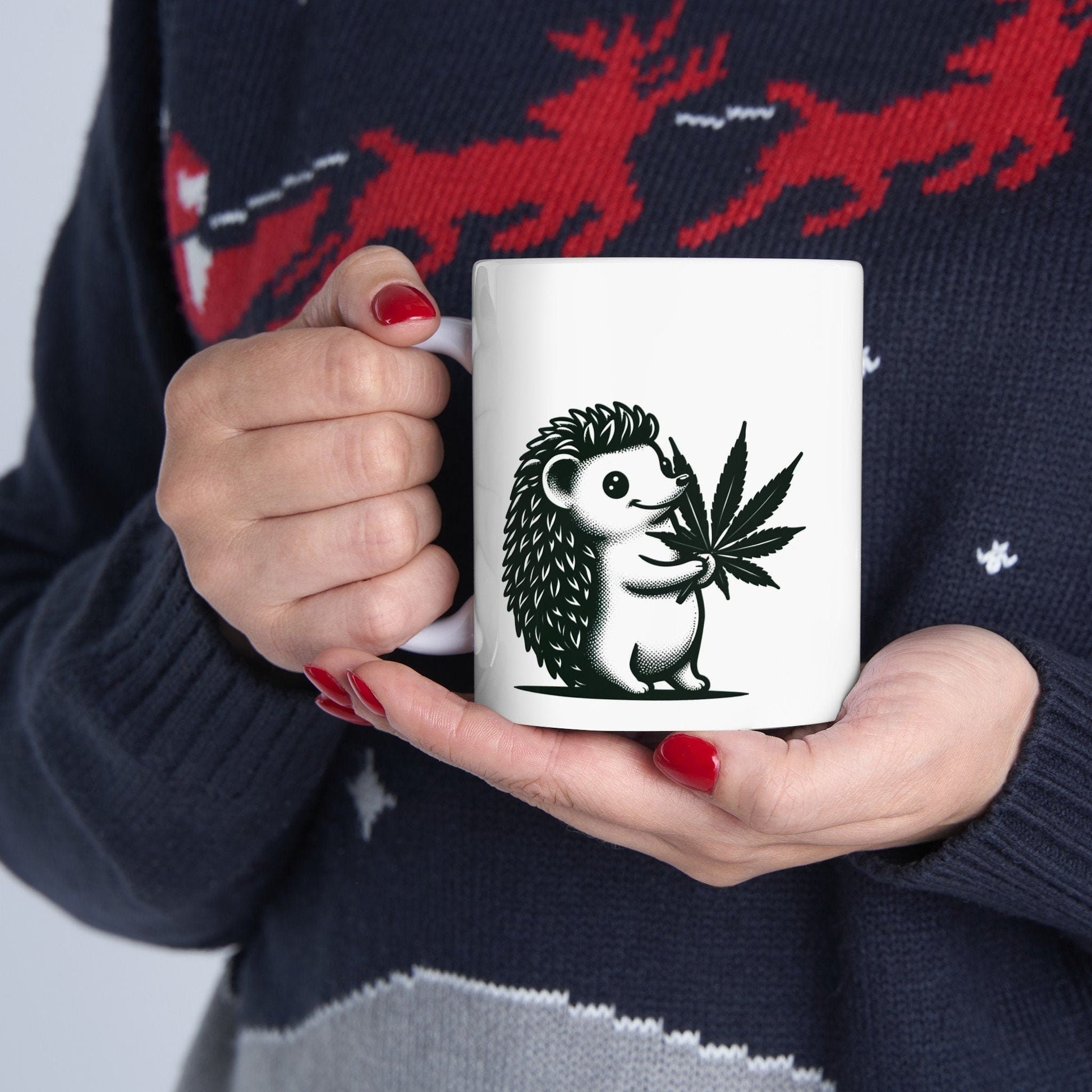 CUTE HEDGEHOG - 420 Coffee Weed Mug (11oz) - Weed Gift for Stoners, Smokers; Wake & Bake Mug / 420 Weed Mug / Marijuana Gift, Cannabis Mug