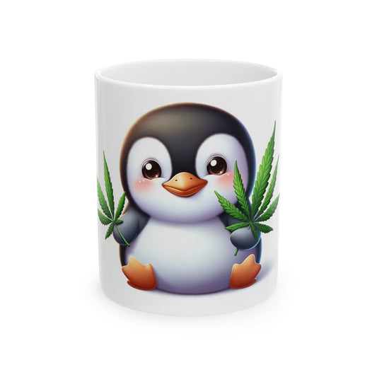 CUTE WEED PENGUIN - Coffee Weed Mug (11oz) - Weed Stoner Gift, Smokers; Wake and Bake Mug / 420 Weed Mug / Marijuana Gift, 420 Cannabis Mug