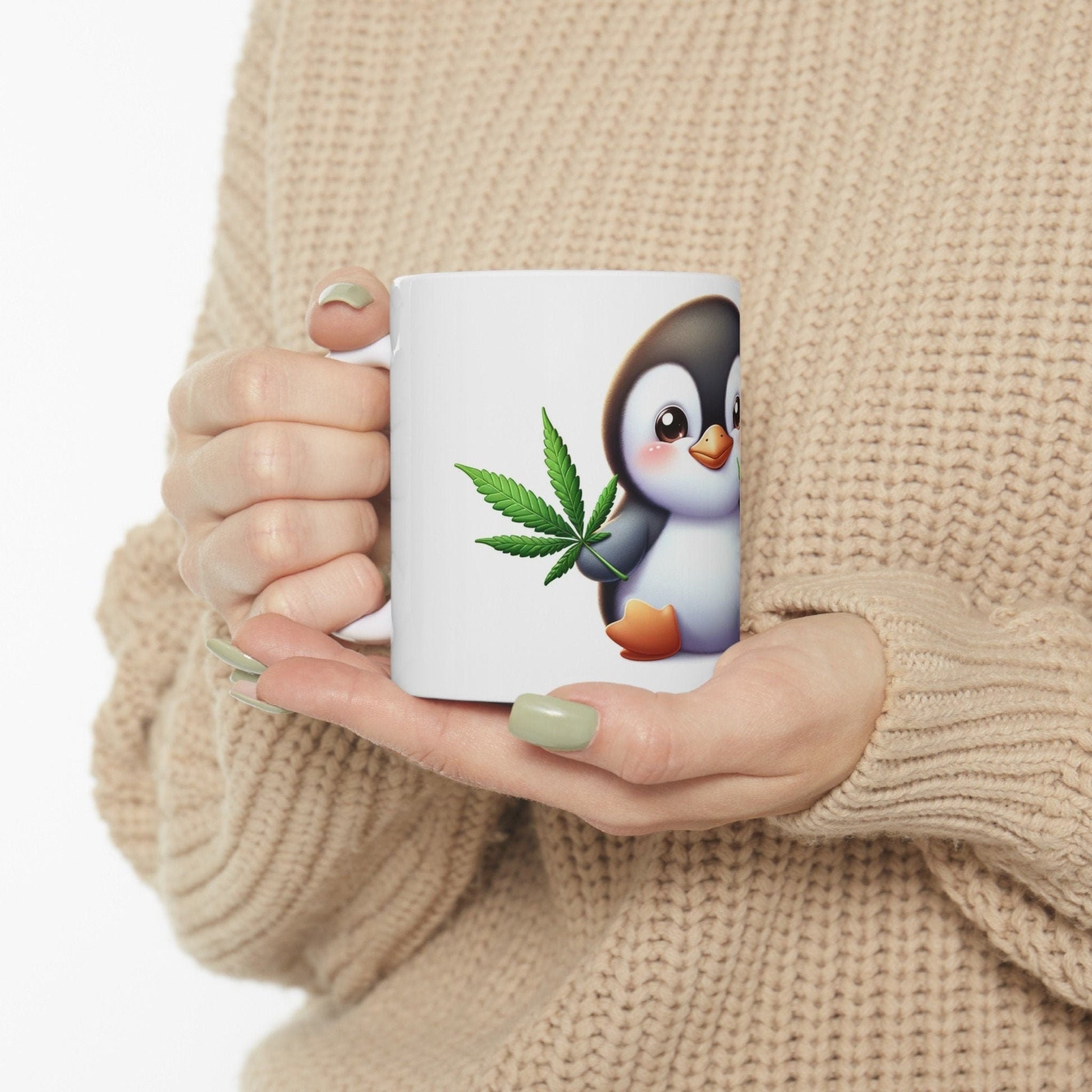 CUTE WEED PENGUIN - Coffee Weed Mug (11oz) - Weed Stoner Gift, Smokers; Wake and Bake Mug / 420 Weed Mug / Marijuana Gift, 420 Cannabis Mug