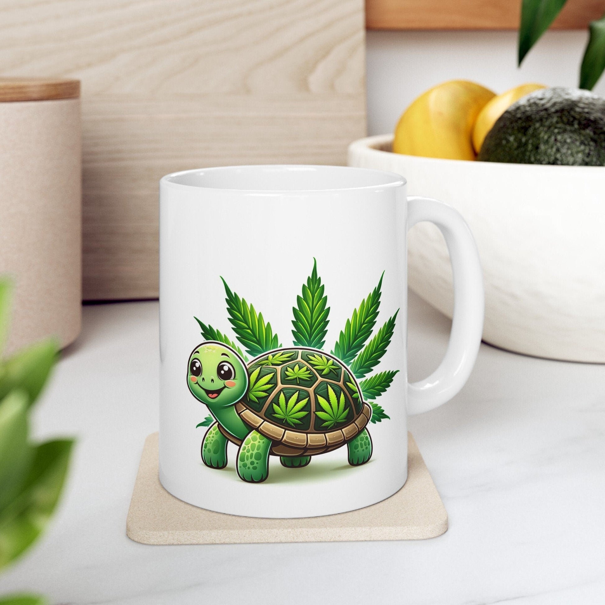 CUTE WEED TURTLE - Coffee Weed Mug (11oz) - Weed Gift for Stoners, Smoker; Wake & Bake Mug / 420 Weed Mug / Marijuana Gift, 420 Cannabis Mug