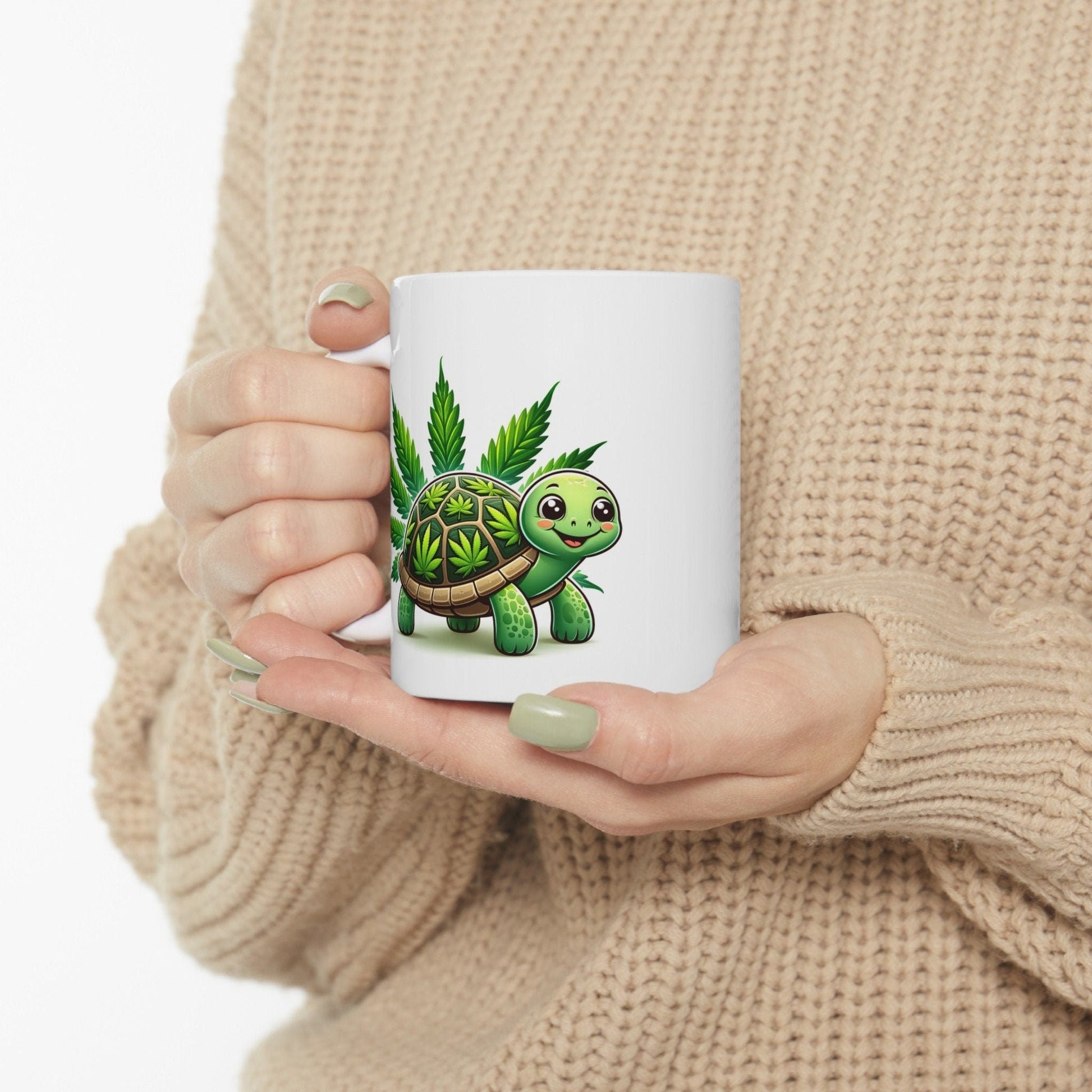 CUTE WEED TURTLE - Coffee Weed Mug (11oz) - Weed Gift for Stoners, Smoker; Wake & Bake Mug / 420 Weed Mug / Marijuana Gift, 420 Cannabis Mug