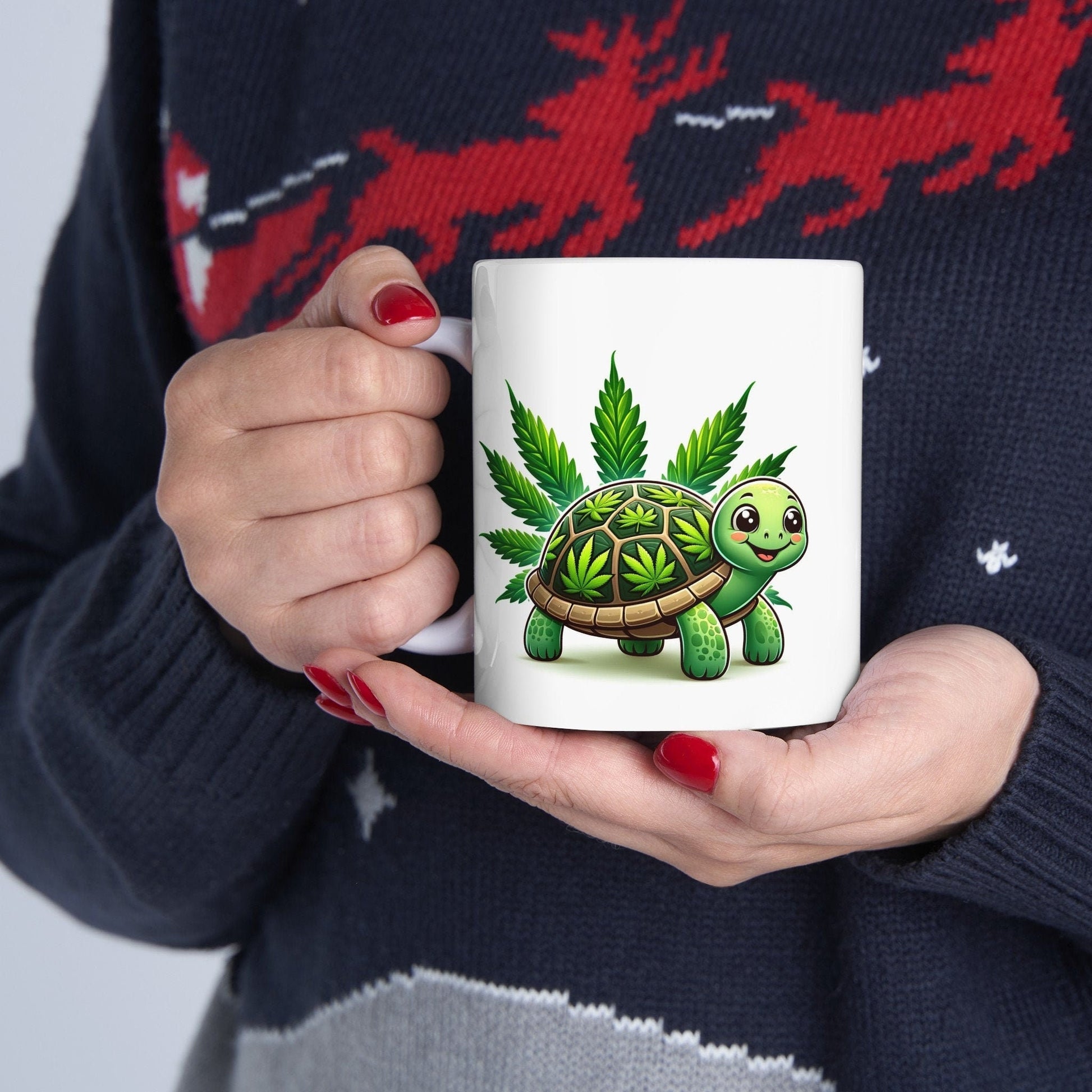 CUTE WEED TURTLE - Coffee Weed Mug (11oz) - Weed Gift for Stoners, Smoker; Wake & Bake Mug / 420 Weed Mug / Marijuana Gift, 420 Cannabis Mug