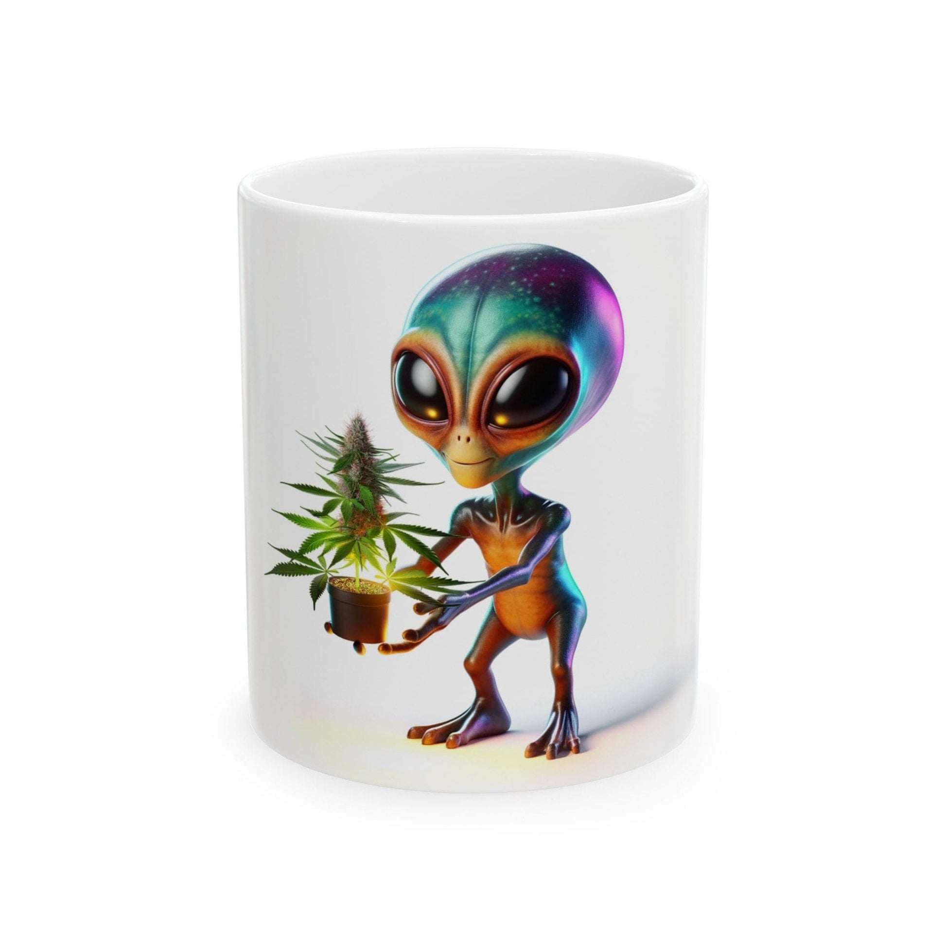 ALIEN W/ WEED PLANT - Coffee Weed Mug (11oz) - Weed Gift for Stoners, Smokers; Wake & Bake Mug / 420 Weed Mug / Marijuana Gift, Cannabis Mug