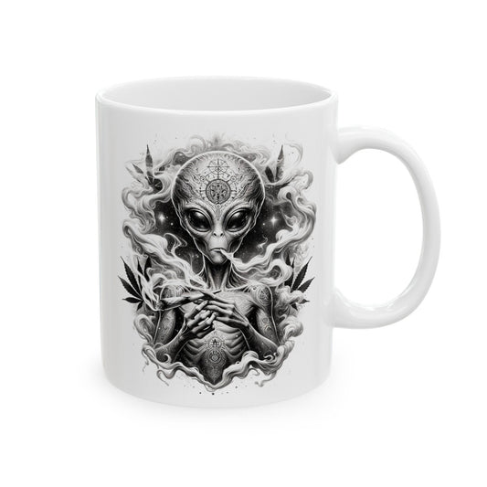 STONER ALIEN MUG - Coffee Weed Mug (11oz) - Weed Gift for Stoners, Smoker; Wake & Bake Mug / 420 Weed Mug / Marijuana Gift, 420 Cannabis Mug