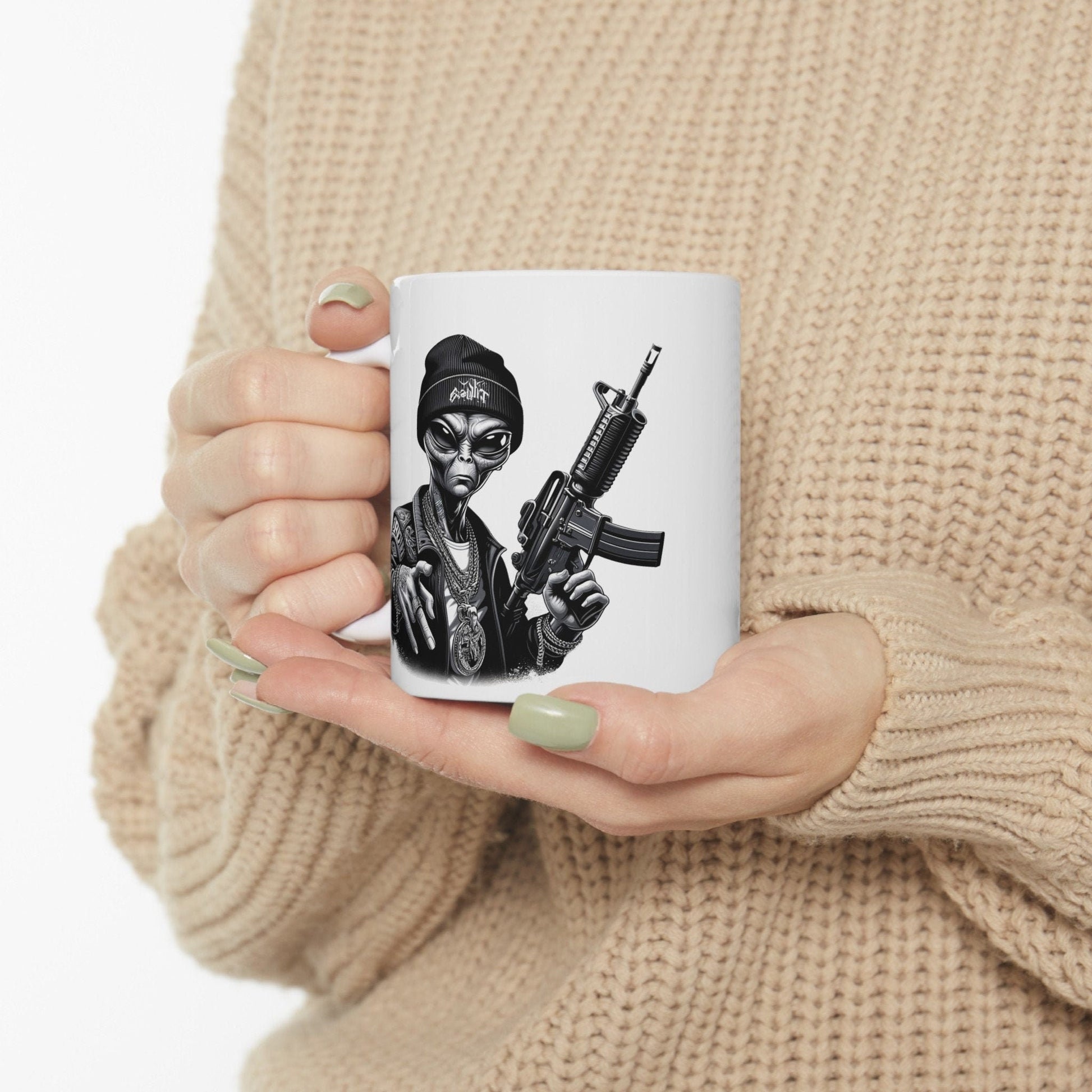 420 THUG ALIEN - Coffee Weed Mug (11oz) - Weed Gift for Stoners, Smoker; Wake & Bake Mug / 420 Weed Mug / Marijuana Gift, 420 Cannabis Mug