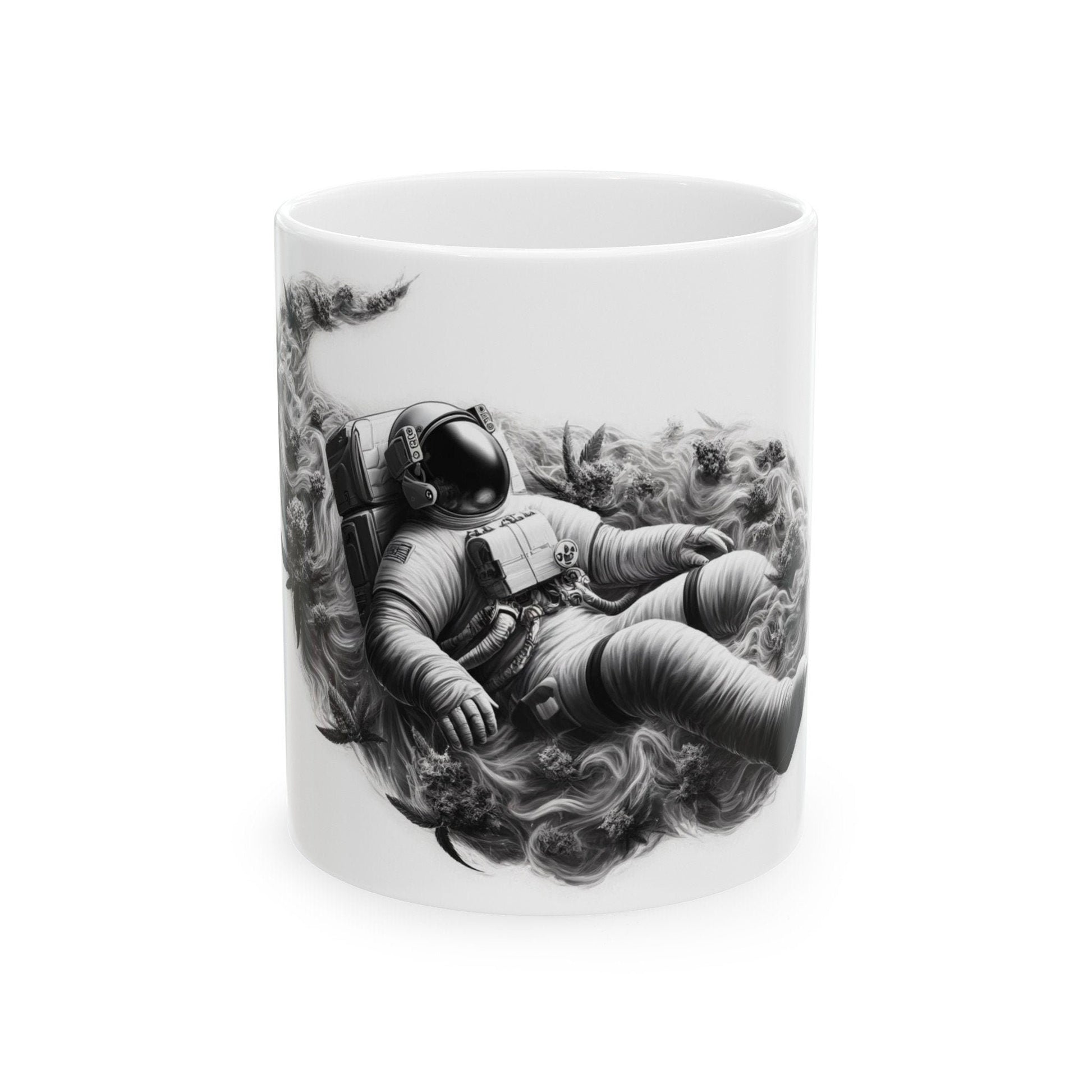 420 ASTRONAUT GLIDING - Coffee Weed Mug (11oz) - 420 Stoner Gift, Smoker; Wake & Bake Mug / 420 Weed Mug / Marijuana Gift, Weed Cannabis Mug