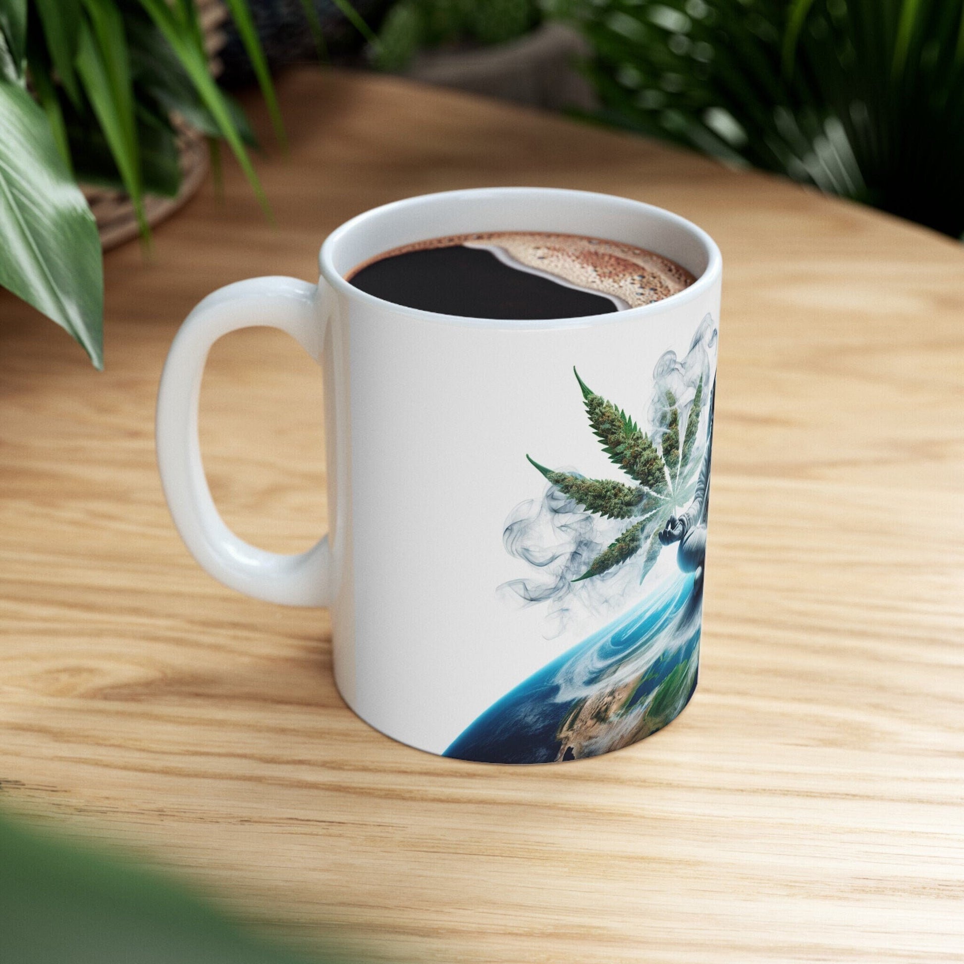 MEDITATING ASTRONAUT - Coffee Weed Mug (11oz) - Weed Gift for Stoners, Smoker; Wake & Bake Mug / 420 Weed Mug / Marijuana Gift, Cannabis Mug
