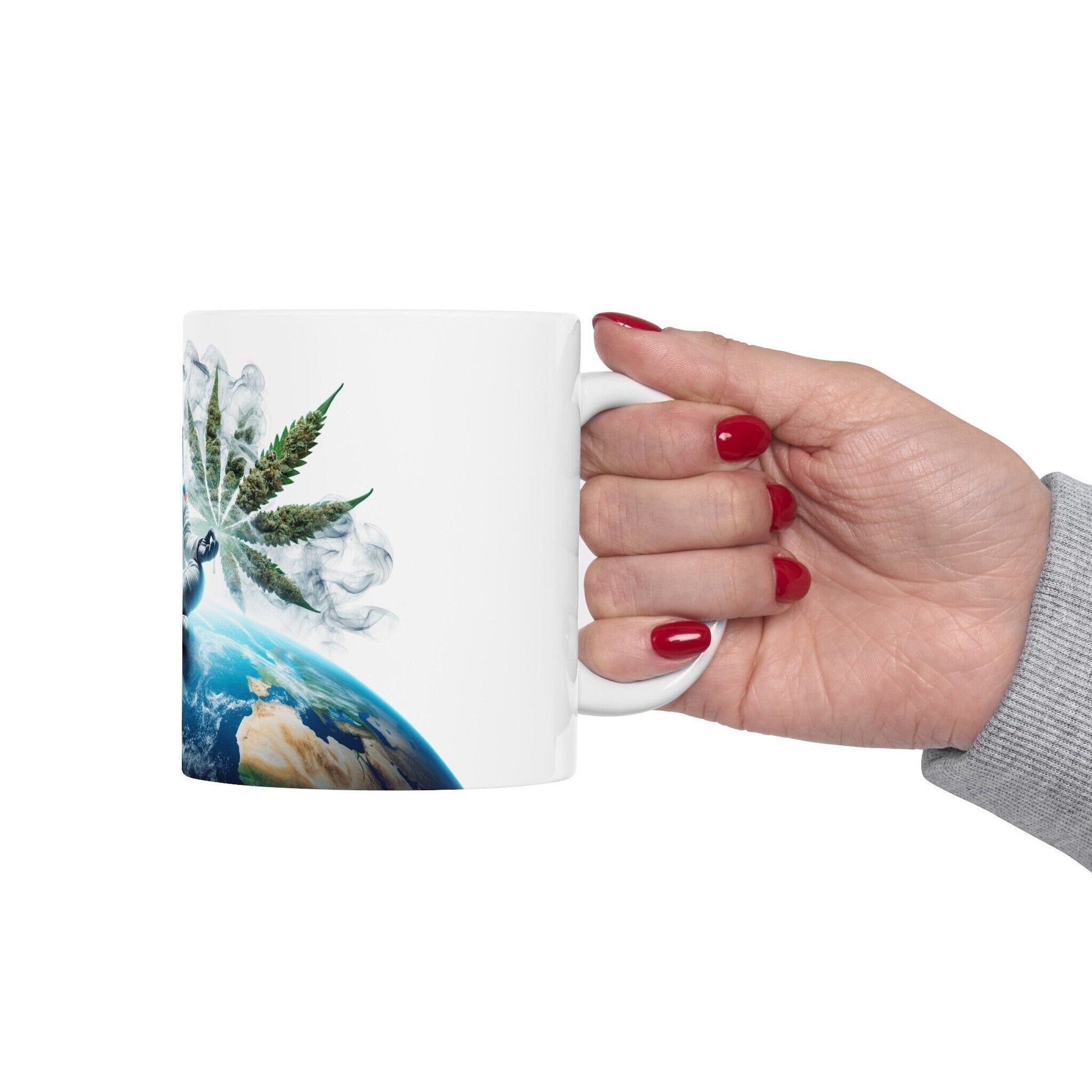 MEDITATING ASTRONAUT - Coffee Weed Mug (11oz) - Weed Gift for Stoners, Smoker; Wake & Bake Mug / 420 Weed Mug / Marijuana Gift, Cannabis Mug