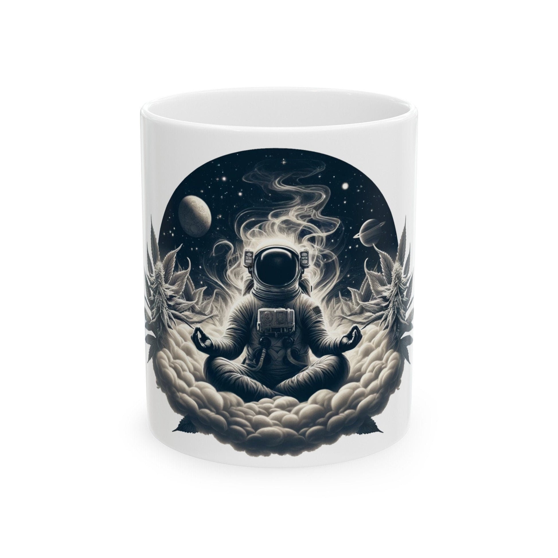 420 MEDITATING ASTRONAUT - Coffee Weed Mug (11oz) - 420 Stoner Gift, Smokers; Wake & Bake Mug / 420 Weed Mug / Marijuana Gift, Cannabis Mug