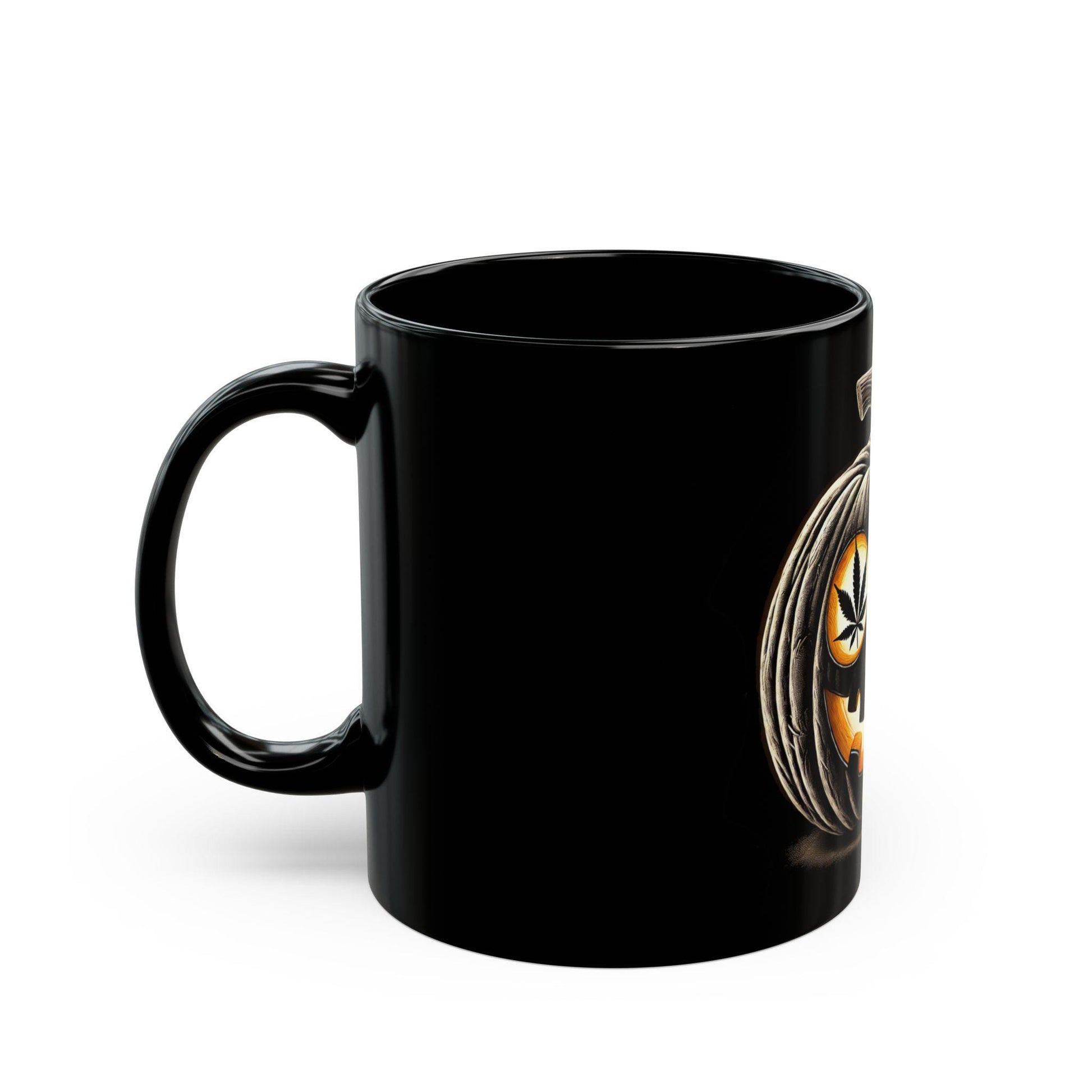 420 PUMPKIN BLACK - Weed Coffee Mug (Black 11oz) - Halloween Gift for Smokers, Stoners, Flowers; Wake & Bake Mug / Weed Gift Mug / Black Mug