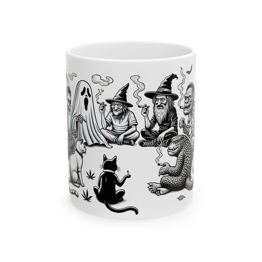 HALLOWEEN SMOKE CIRCLE - Weed Coffee Mug (11oz) - Halloween Gift for Weed Smokers, Stoners, Growers; Wake & Bake / 420 Mug / Marijuana Gift
