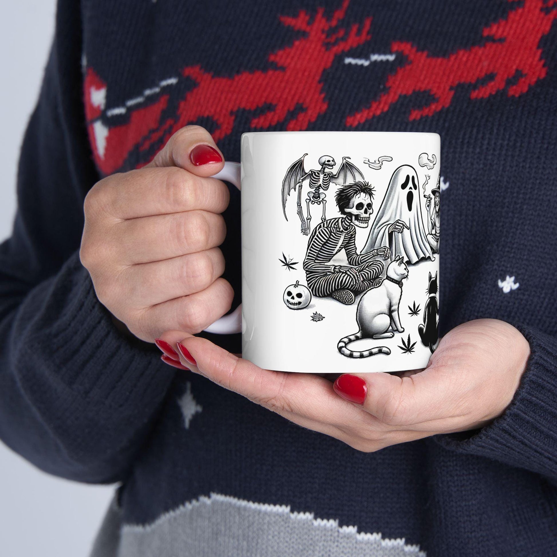 HALLOWEEN SMOKE CIRCLE - Weed Coffee Mug (11oz) - Halloween Gift for Weed Smokers, Stoners, Growers; Wake & Bake / 420 Mug / Marijuana Gift