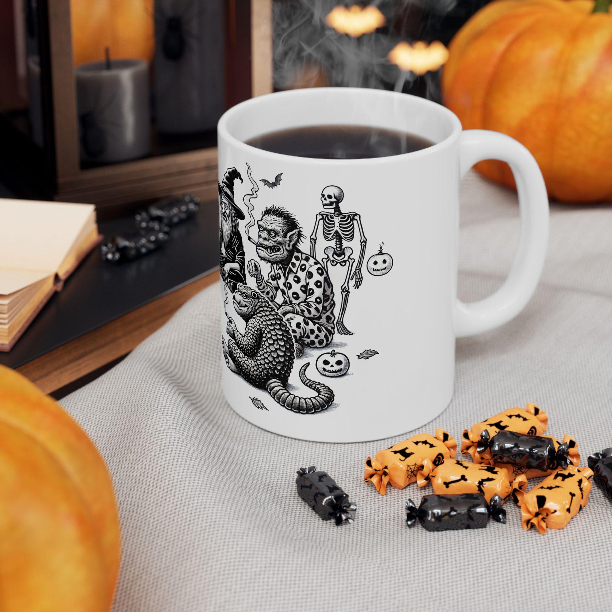 HALLOWEEN SMOKE CIRCLE - Weed Coffee Mug (11oz) - Halloween Gift for Weed Smokers, Stoners, Growers; Wake & Bake / 420 Mug / Marijuana Gift
