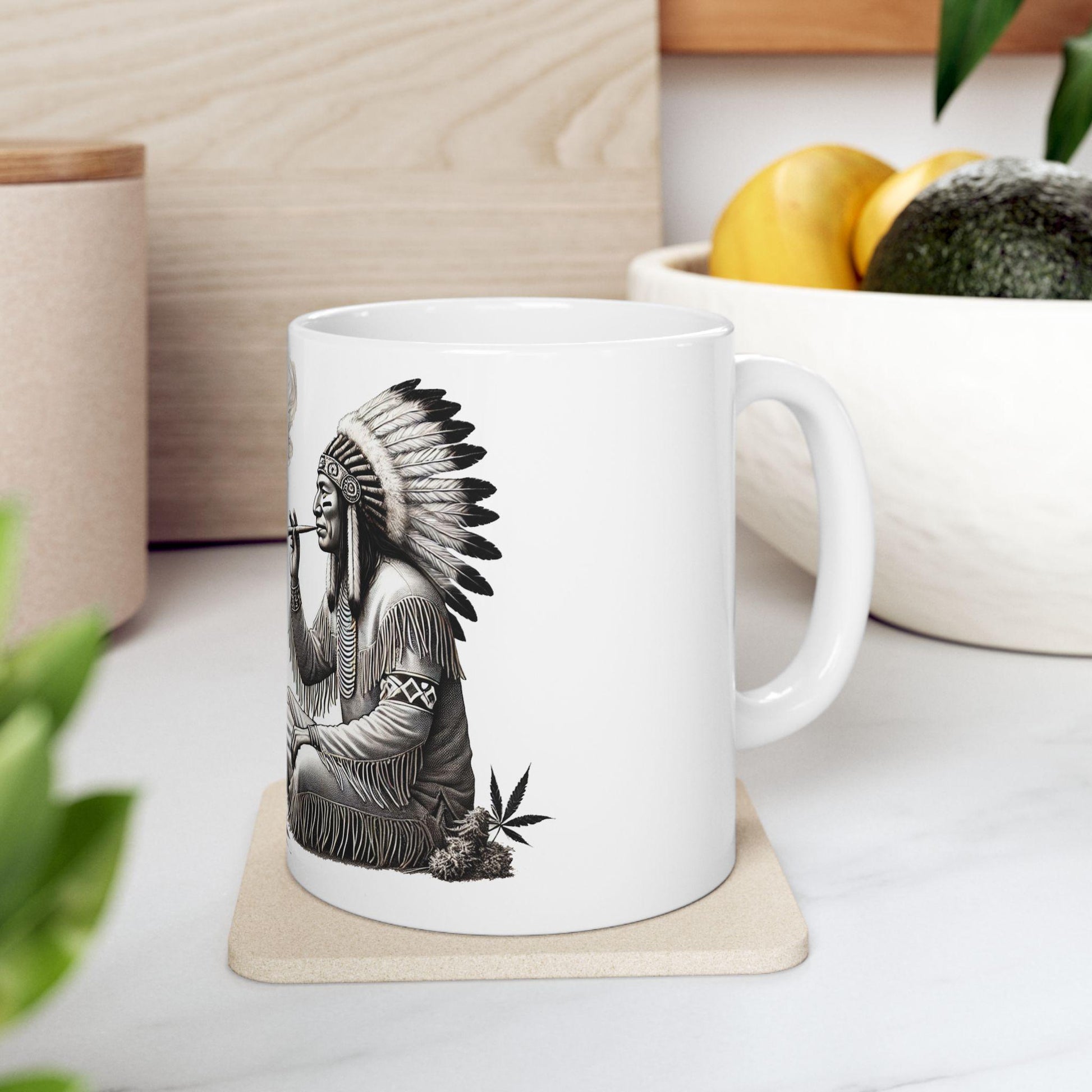 PILGRIM & INDIAN SMOKING - Weed Coffee Mug (11oz) - Thanksgiving Gift for Weed Smokers, Stoners, Growers; Wake and Bake / 420 Mug, Weed Gift