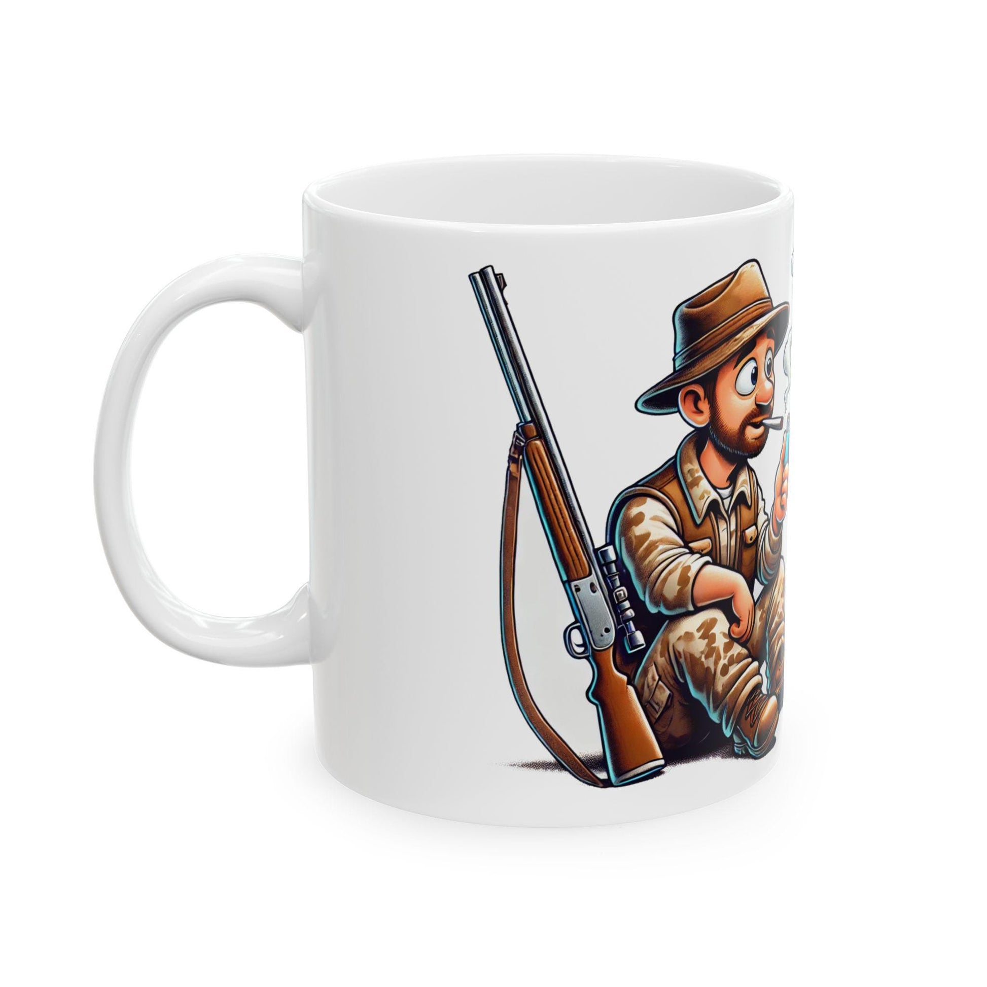 HUNTER & TURKEY SMOKING - Weed Coffee Mug (11oz) - Thanksgiving Gift for Weed Smokers, Stoners, Growers; Wake and Bake / 420 Mug, Weed Gift