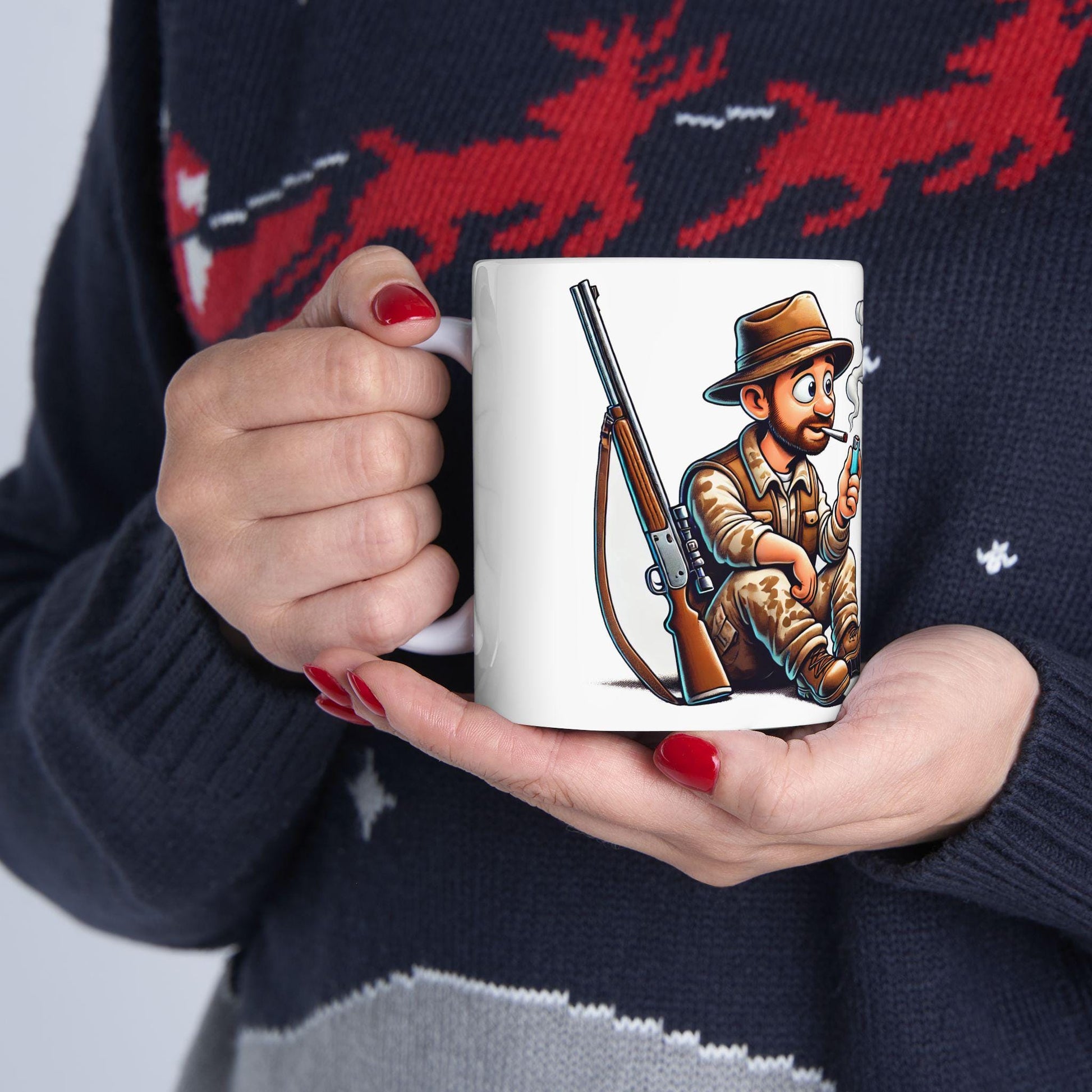 HUNTER & TURKEY SMOKING - Weed Coffee Mug (11oz) - Thanksgiving Gift for Weed Smokers, Stoners, Growers; Wake and Bake / 420 Mug, Weed Gift