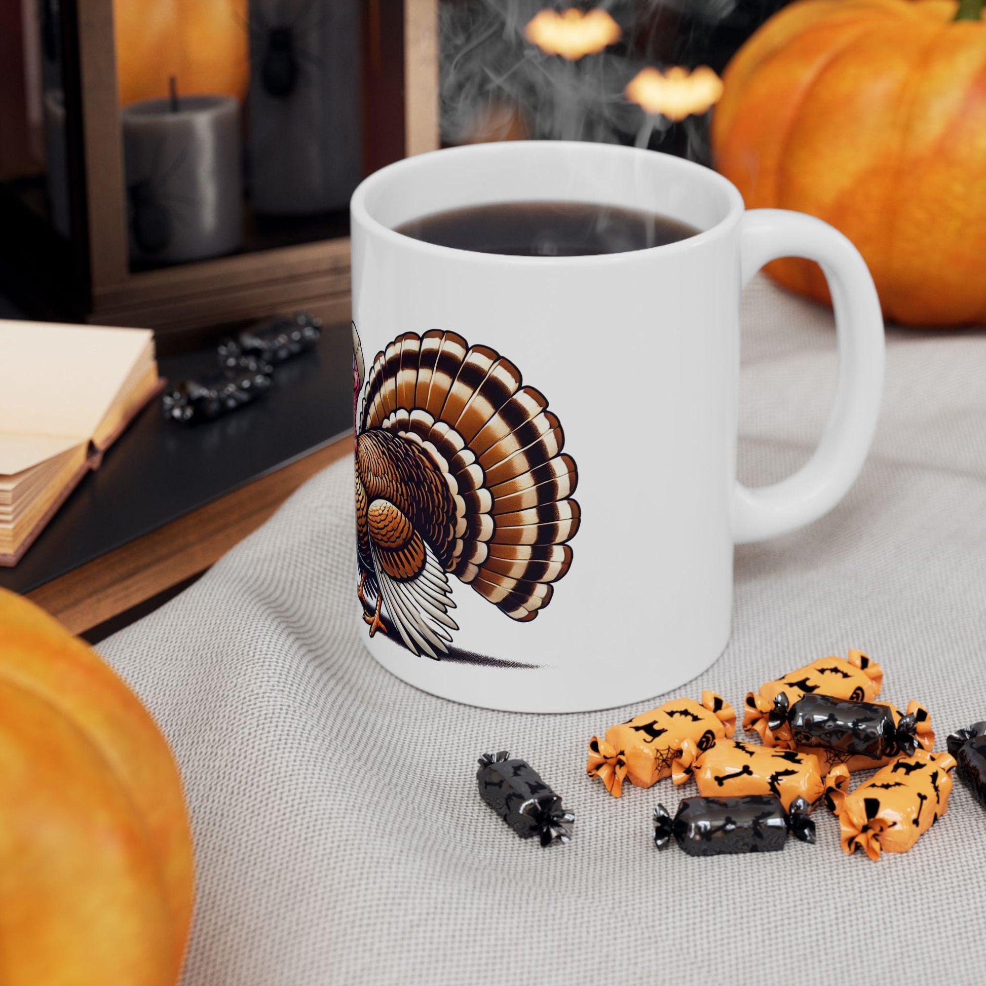 HUNTER & TURKEY SMOKING - Weed Coffee Mug (11oz) - Thanksgiving Gift for Weed Smokers, Stoners, Growers; Wake and Bake / 420 Mug, Weed Gift