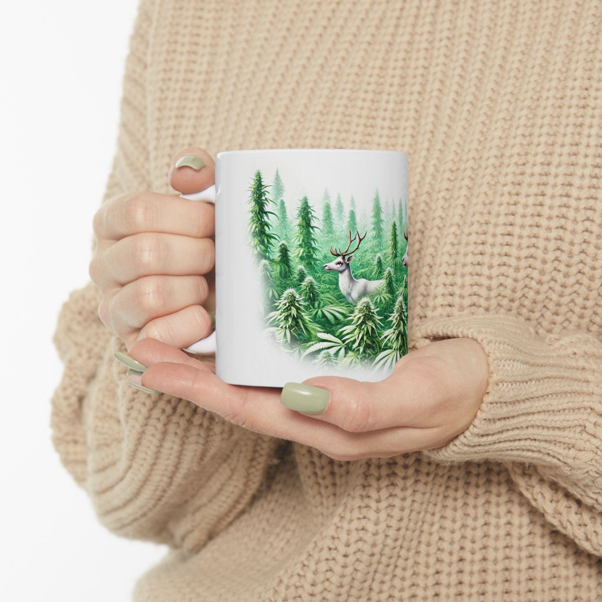 WEED REINDEER - Weed Coffee Mug (11oz) - Christmas Gift for Weed Smokers, Stoners, Growers; Wake & Bake / 420 Mug, Weed / Christmas Mug