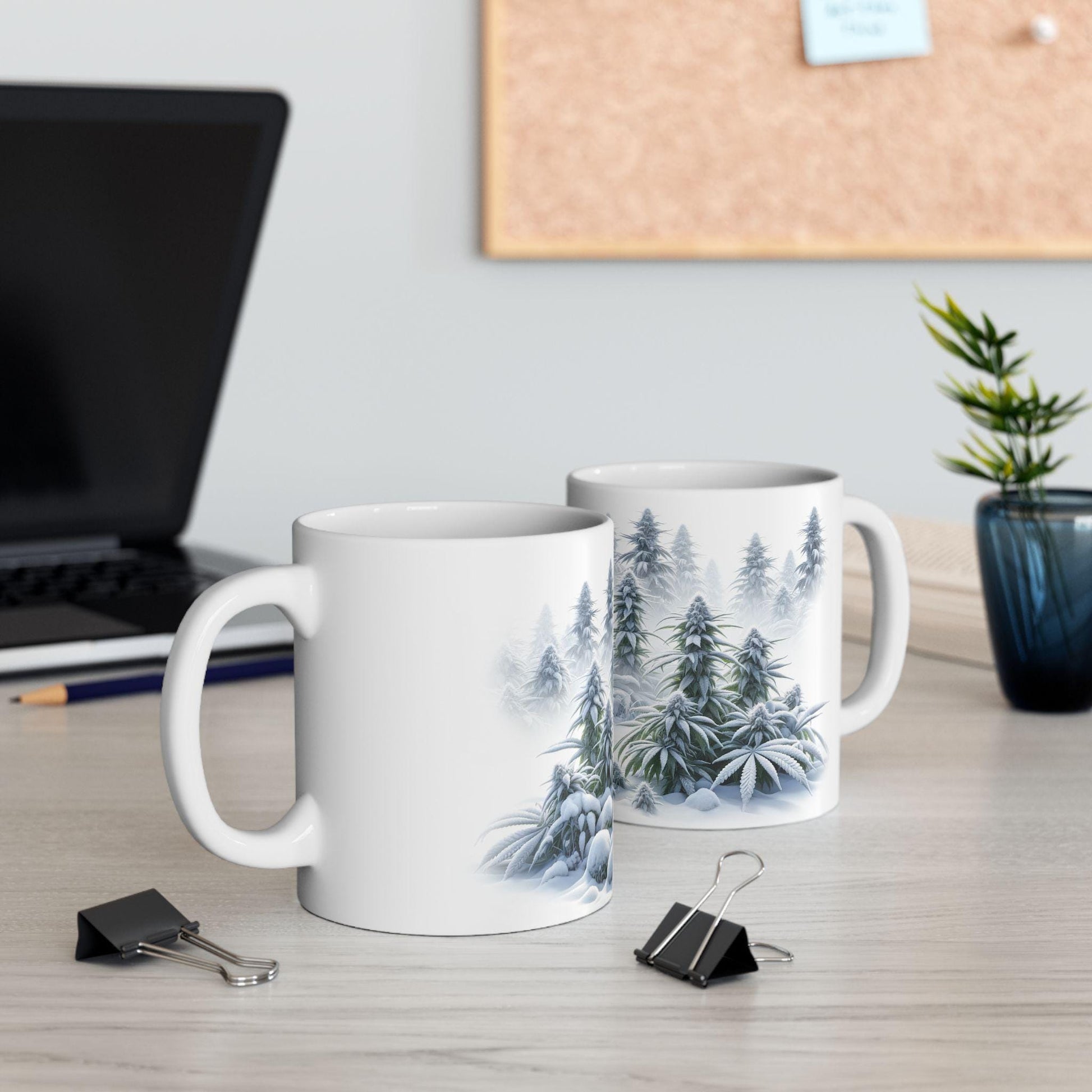 WINTER WEED FOREST - Weed Coffee Mug (11oz) - Christmas Gift for Weed Smokers, Stoners, Growers; Wake & Bake / 420 Mug, Weed / Christmas Mug