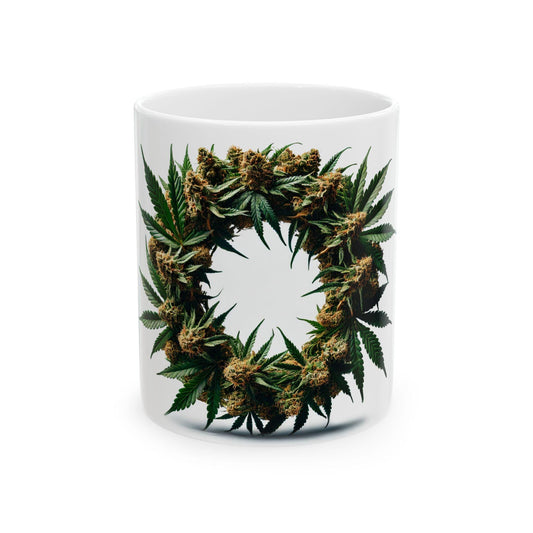 WEED WREATH - Weed Coffee Mug (11oz) - Stoner Christmas Gift for Weed Smokers, Stoners, Growers; Wake & Bake / 420 Mug, Weed / Christmas Mug