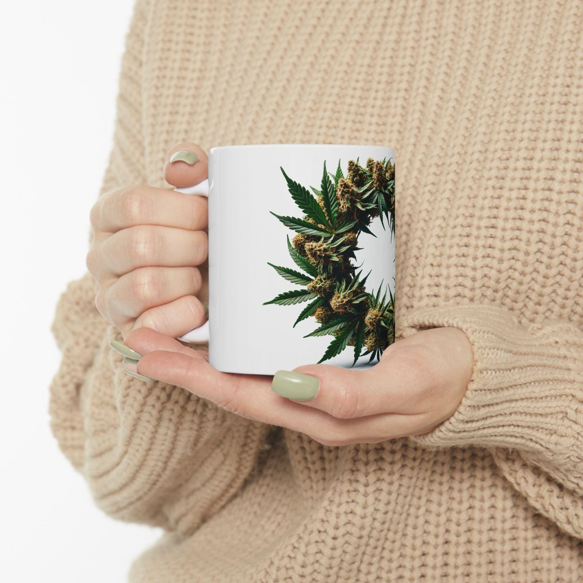 WEED WREATH - Weed Coffee Mug (11oz) - Stoner Christmas Gift for Weed Smokers, Stoners, Growers; Wake & Bake / 420 Mug, Weed / Christmas Mug