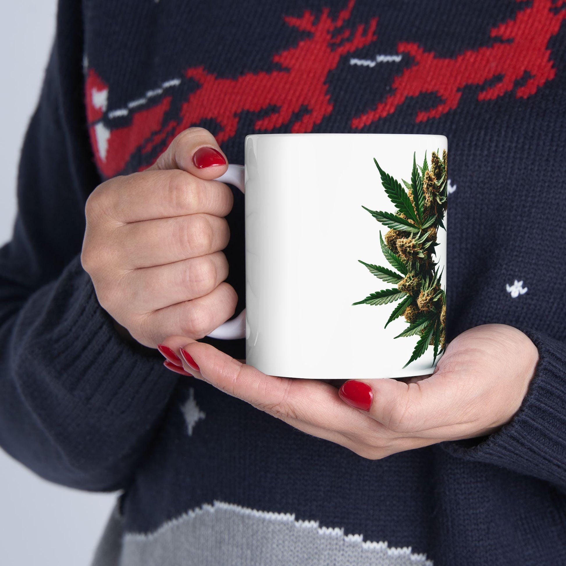 WEED WREATH - Weed Coffee Mug (11oz) - Stoner Christmas Gift for Weed Smokers, Stoners, Growers; Wake & Bake / 420 Mug, Weed / Christmas Mug