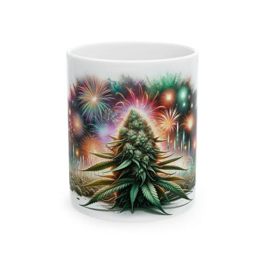 WEED & FIREWORKS - Weed Coffee Mug (11oz) - 4th of July Gift for Stoners, Smokers, Growers; Wake and Bake / 420 Mug, Weed / 4th of July Mug