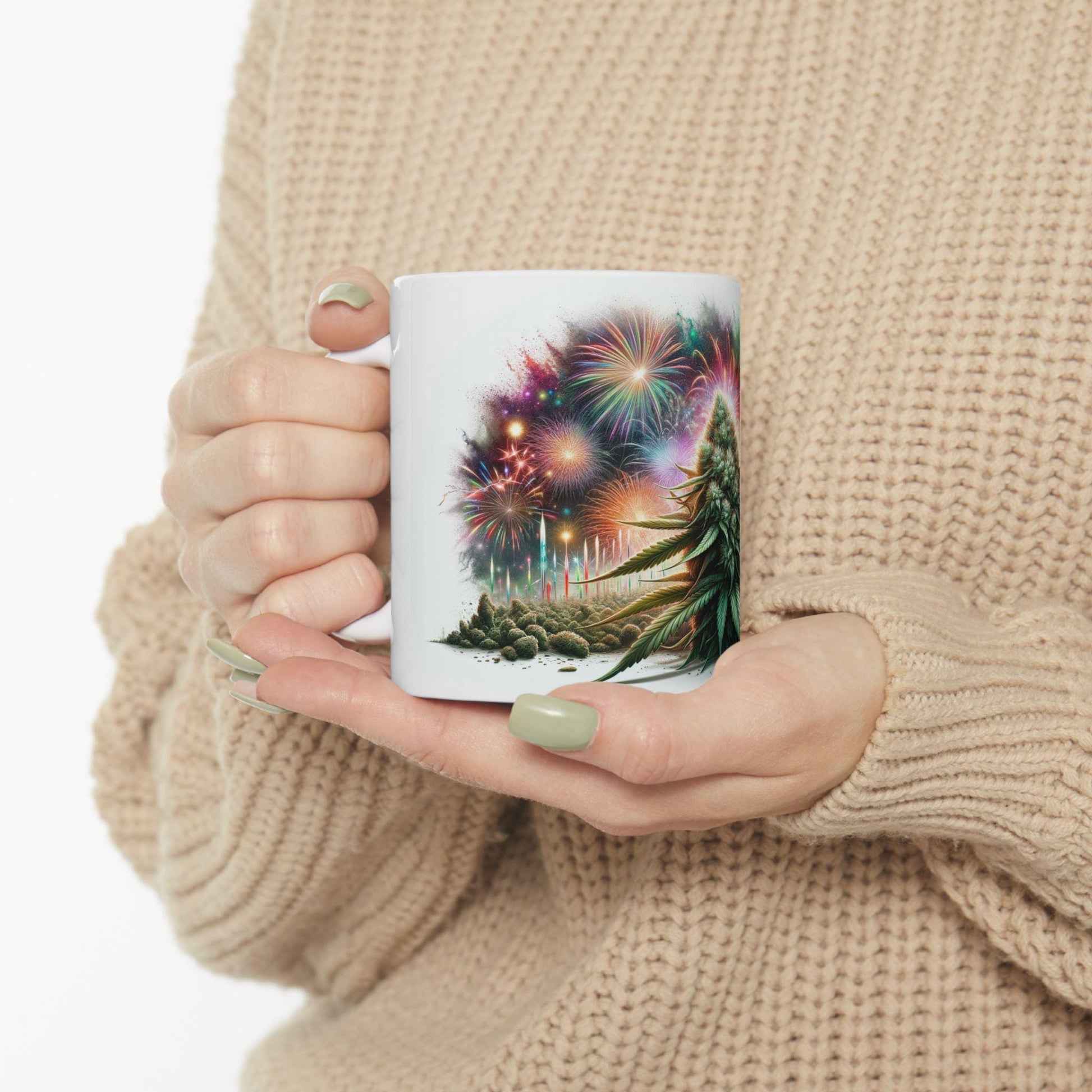 WEED & FIREWORKS - Weed Coffee Mug (11oz) - 4th of July Gift for Stoners, Smokers, Growers; Wake and Bake / 420 Mug, Weed / 4th of July Mug