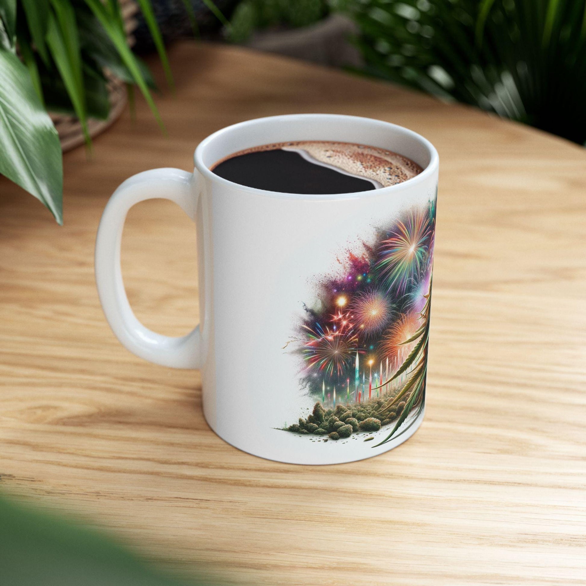 WEED & FIREWORKS - Weed Coffee Mug (11oz) - 4th of July Gift for Stoners, Smokers, Growers; Wake and Bake / 420 Mug, Weed / 4th of July Mug